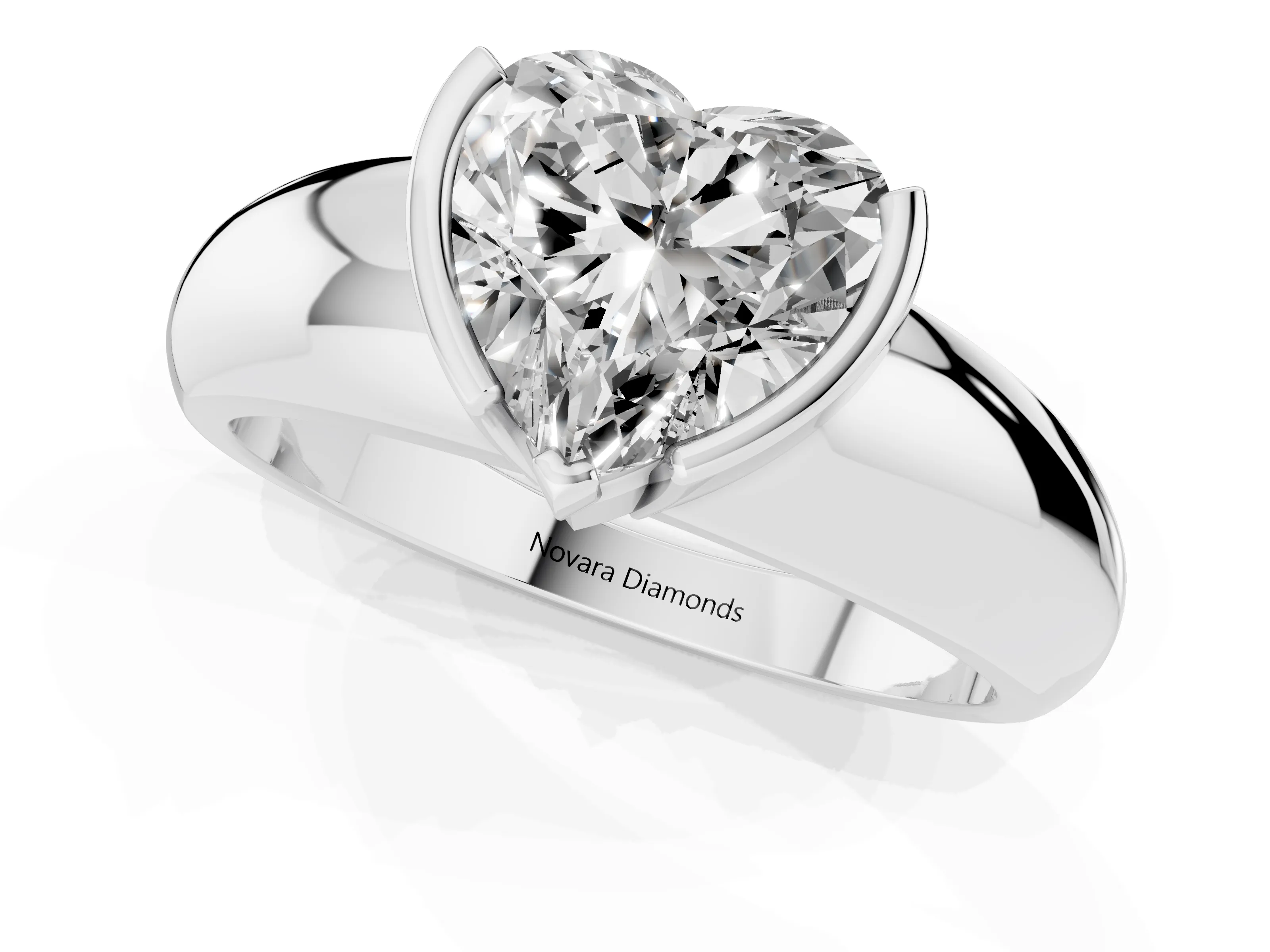 Heart Cut Diamond Solitaire Tension Set Ring Set in Platinum with Wide Band