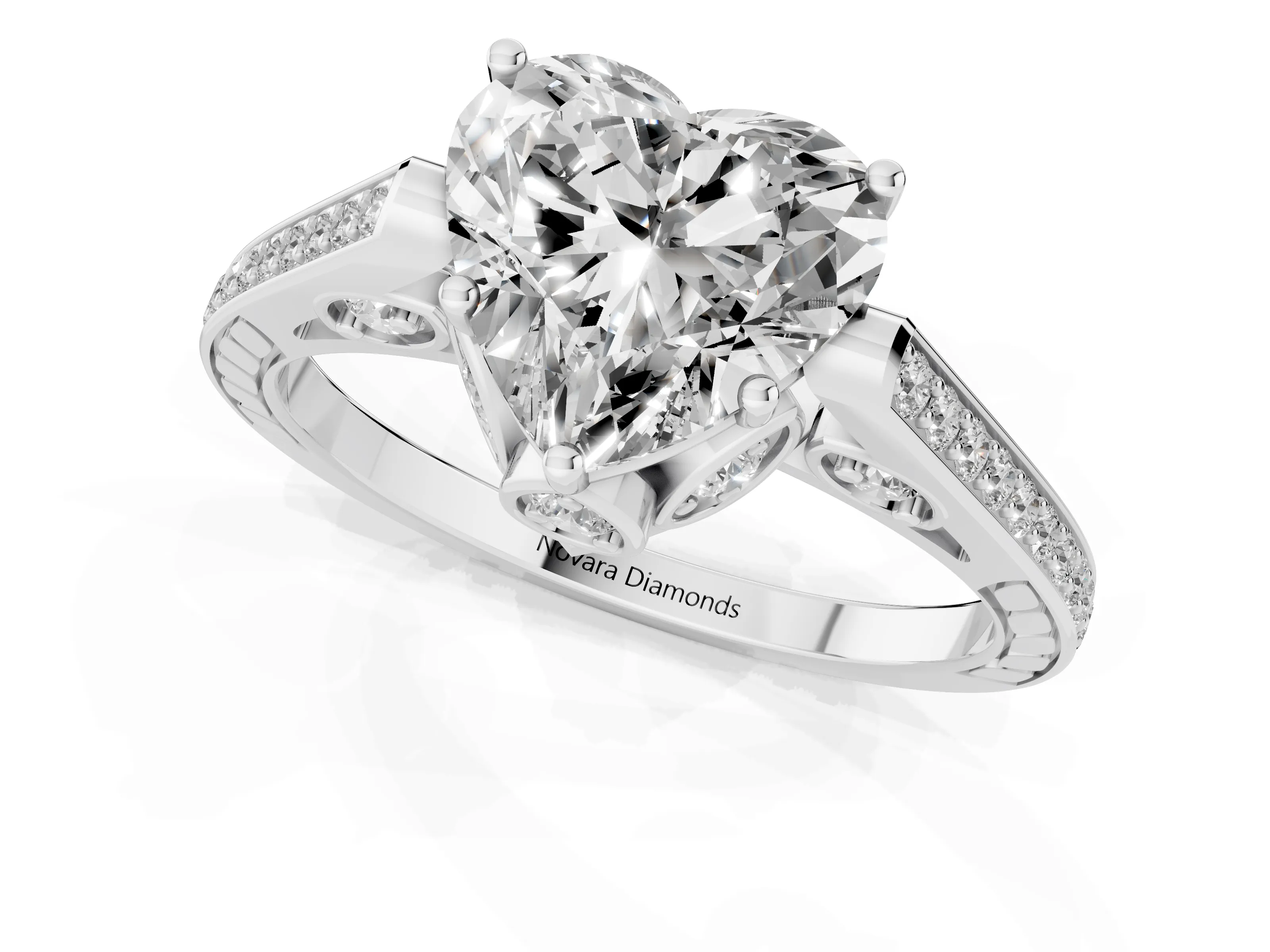 Heart Cut Diamond Cathedral Pavé Engagement Ring Set in Silver with Prong Setting