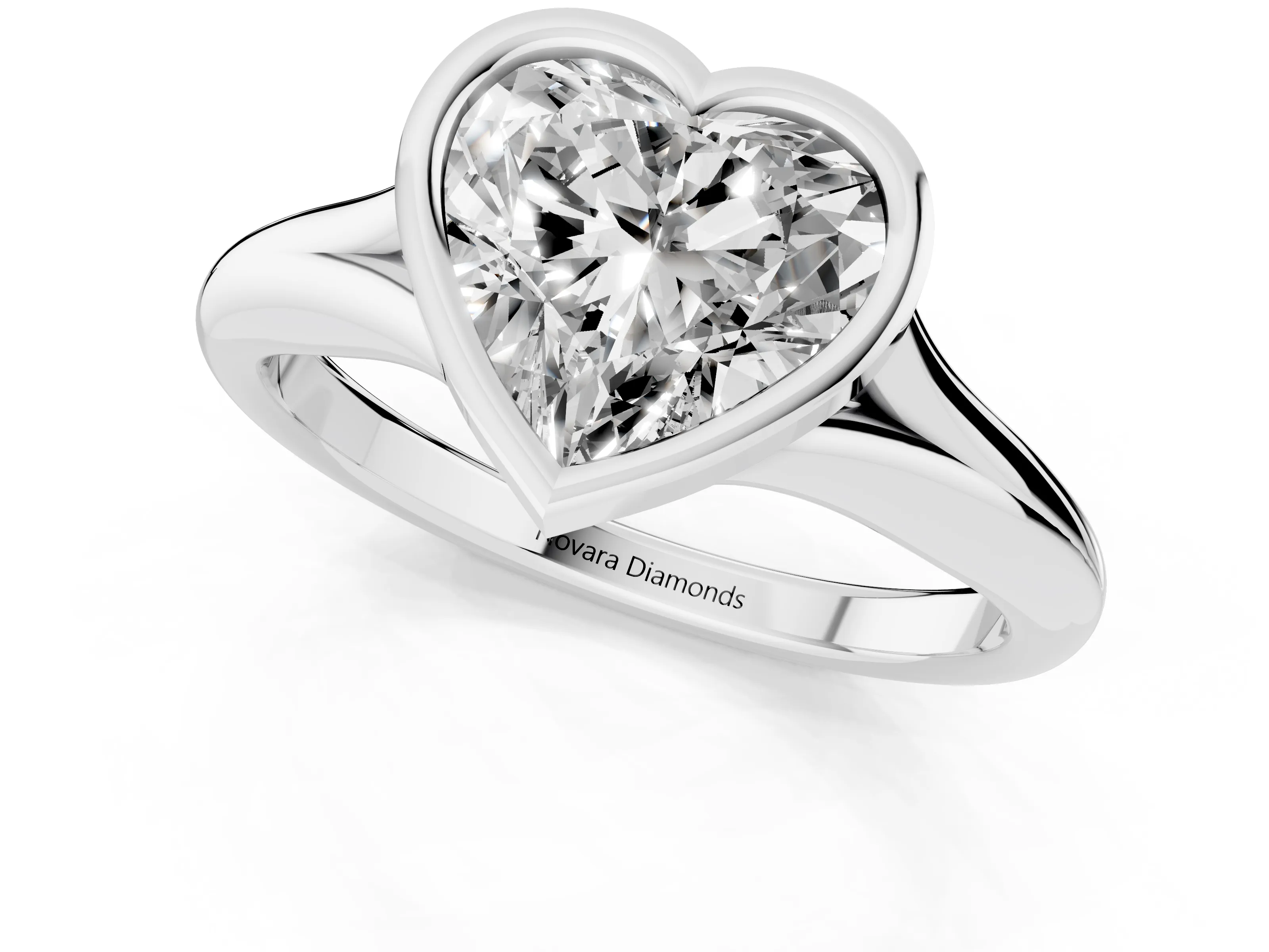 Bezel Set Heart Cut Diamond Solitaire Ring Set in Platinum with Smooth Band