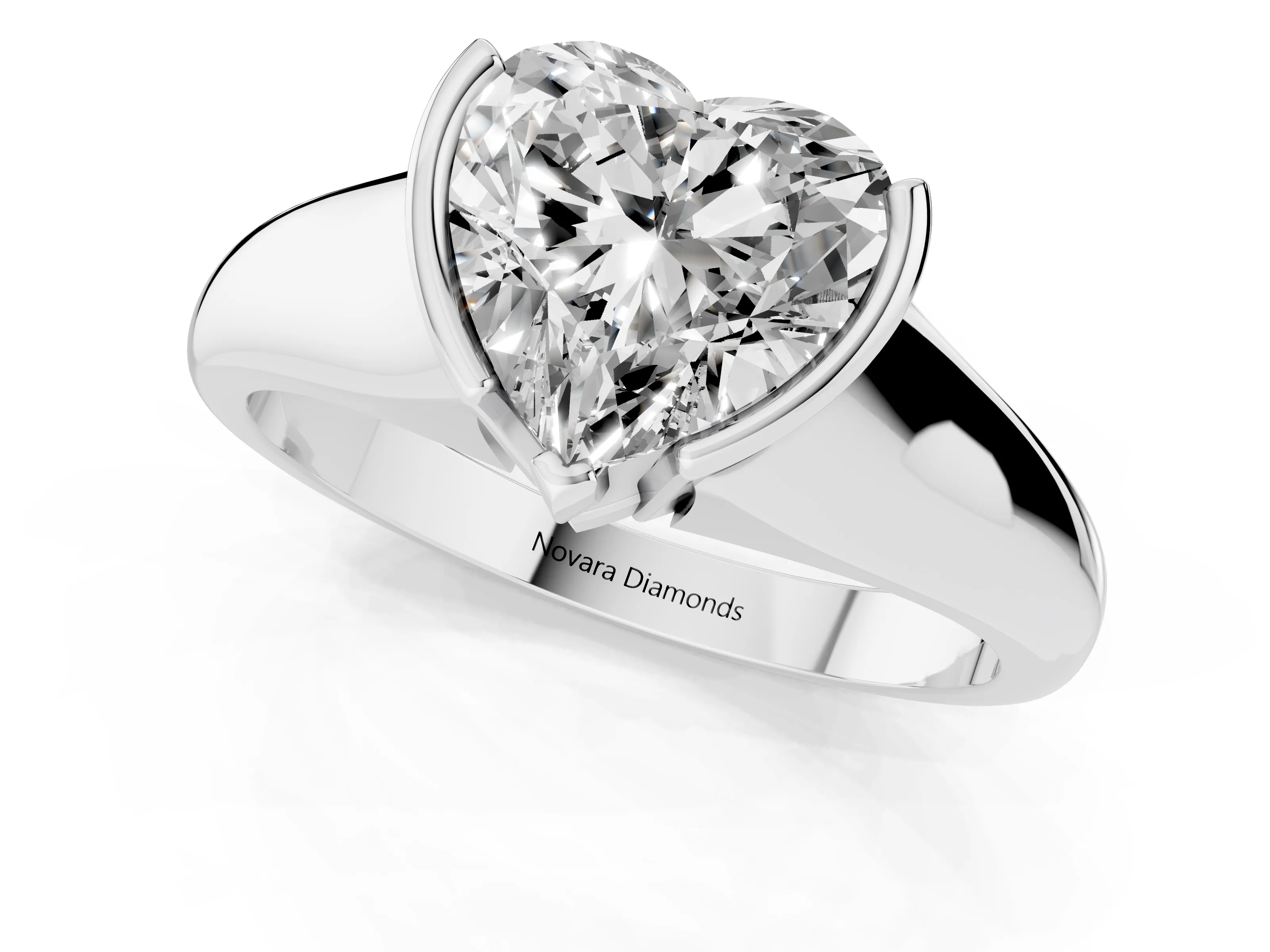 Heart Cut Diamond Solitaire Tension Set Ring Set in Platinum with Split Shank Band