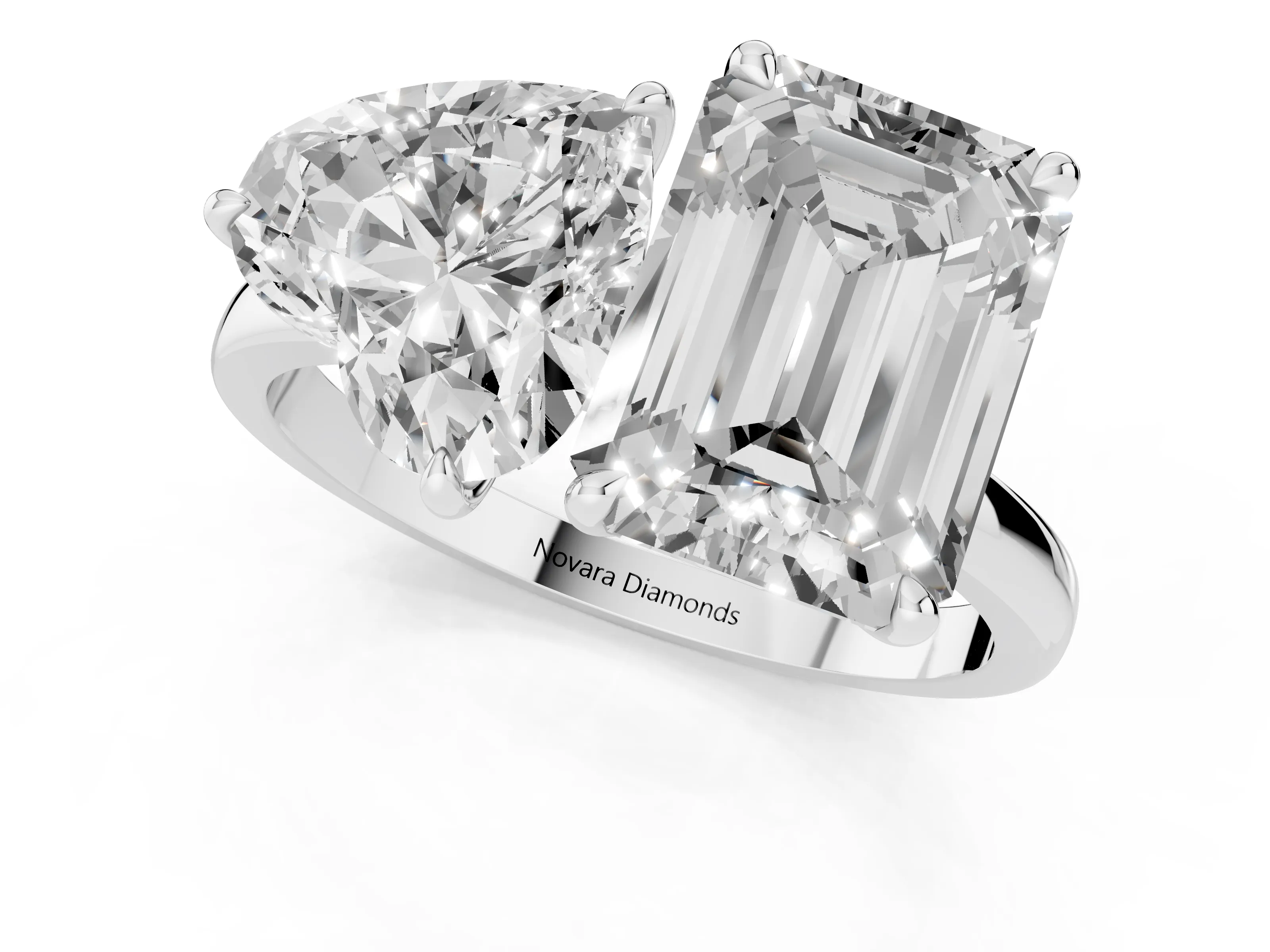 Heart Cut and Emerald Cut Toi Moi Ring Set in Silver with Prong Setting