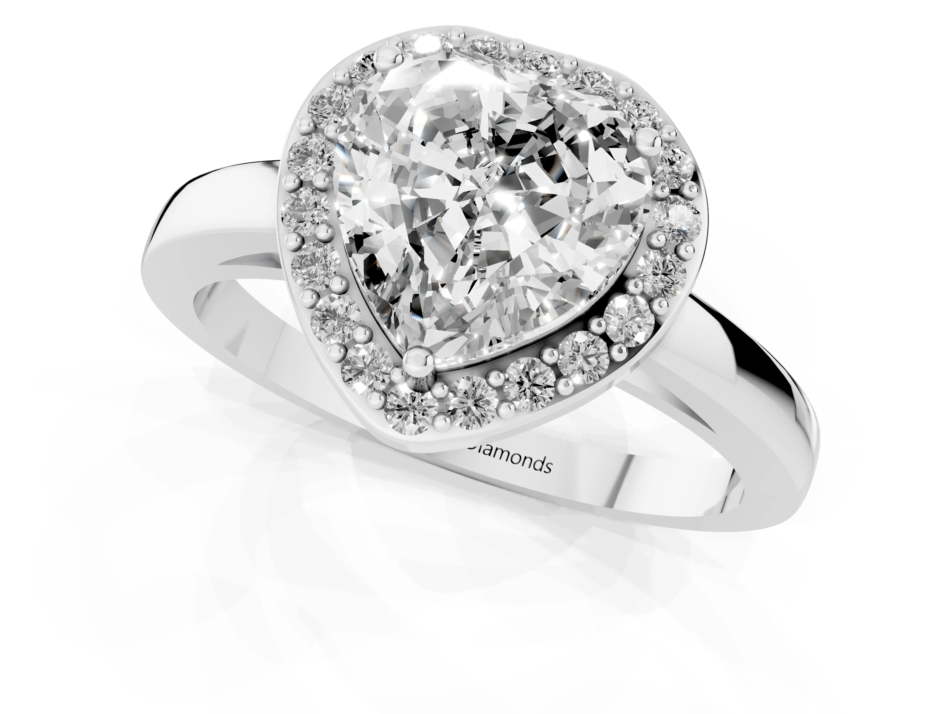 Heart Cut Diamond Halo Ring Set in Platinum with Solitaire Band and Prong Setting – second view