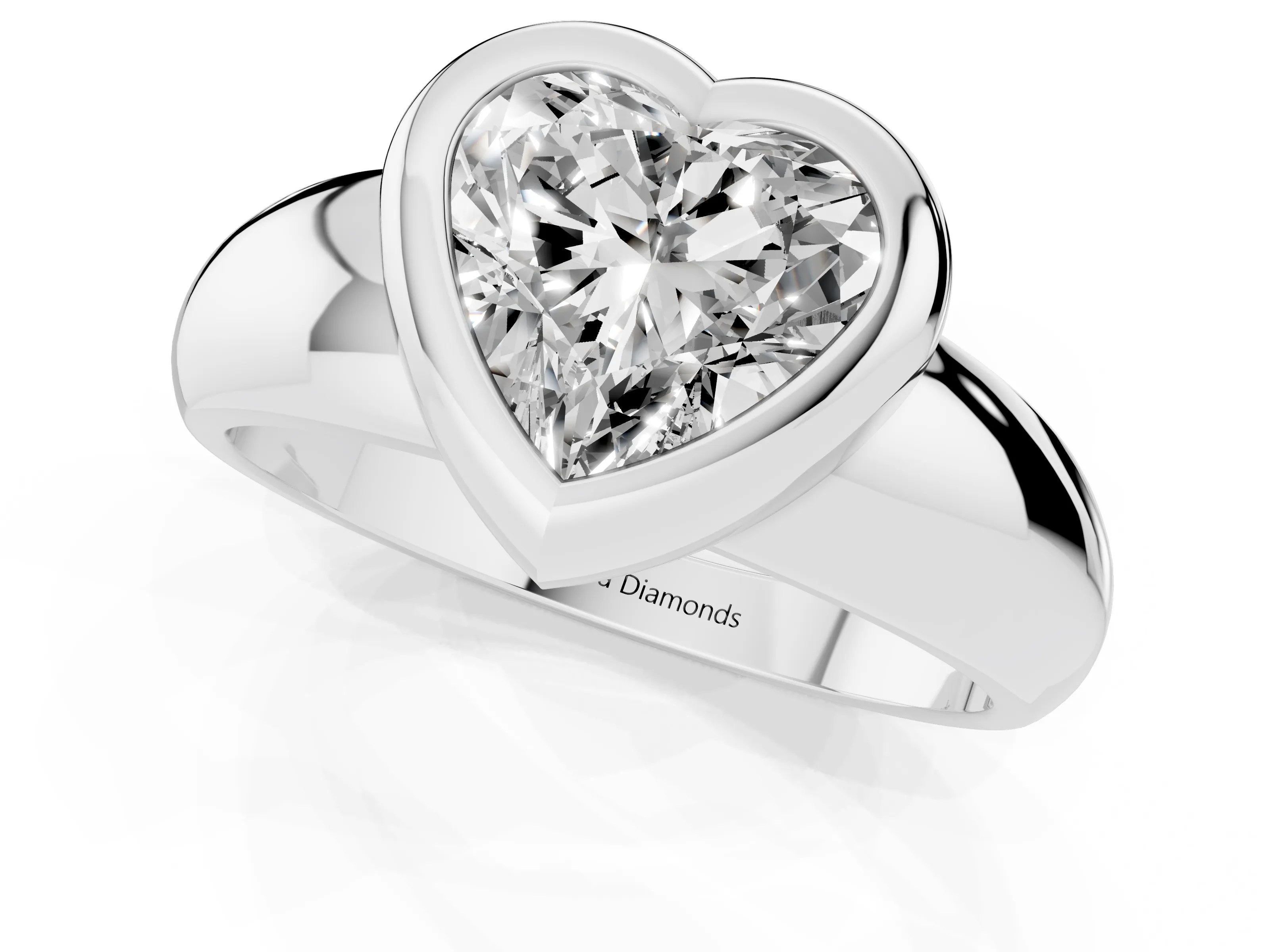 Bezel Set Heart Cut Diamond Solitaire Ring Set in White gold with Wide Band