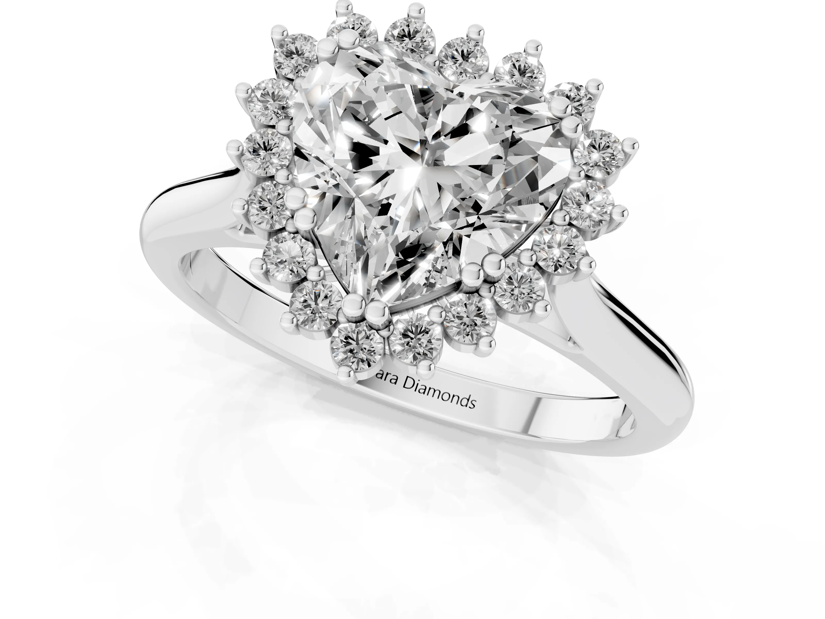 Heart Cut Diamond Halo Ring Set in Silver with Plain Solitaire Band and Prong Setting