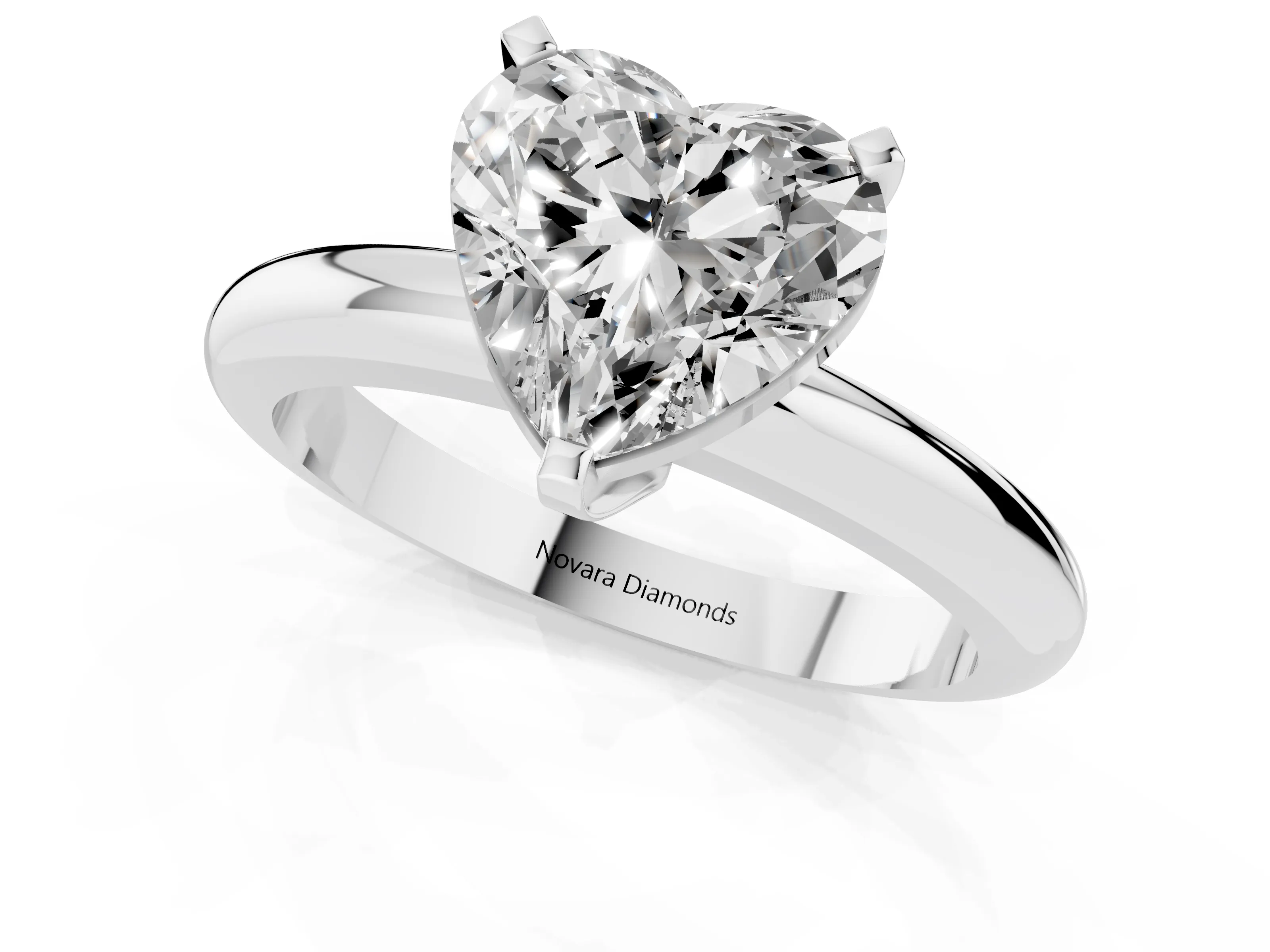 Heart Cut Diamond Solitaire Engagement Ring Set in White gold with Round Band and Prong Setting