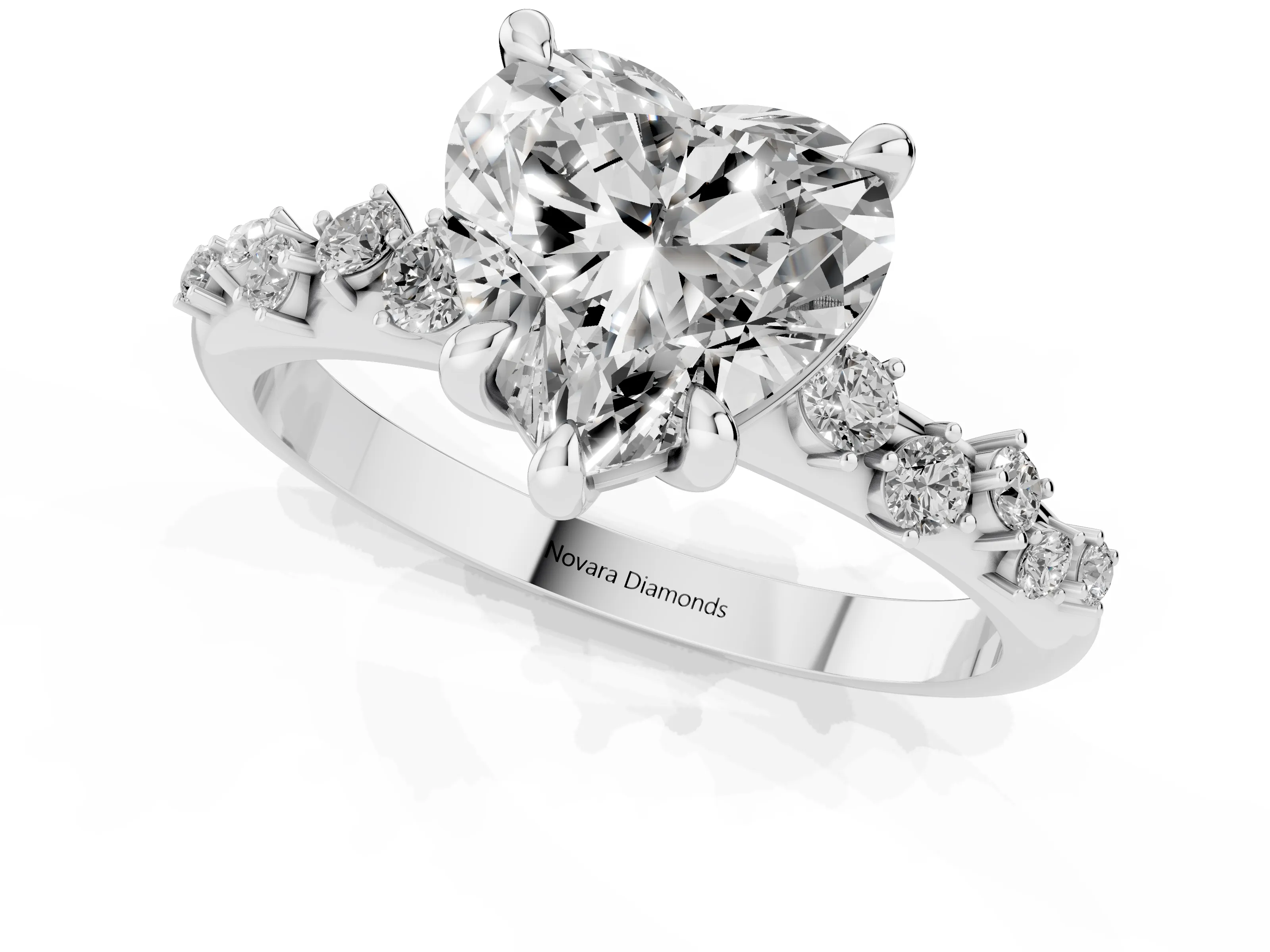 Heart Cut Diamond Solitaire Vine Band Ring Set in Platinum with Round Accents and Prong Setting – second view