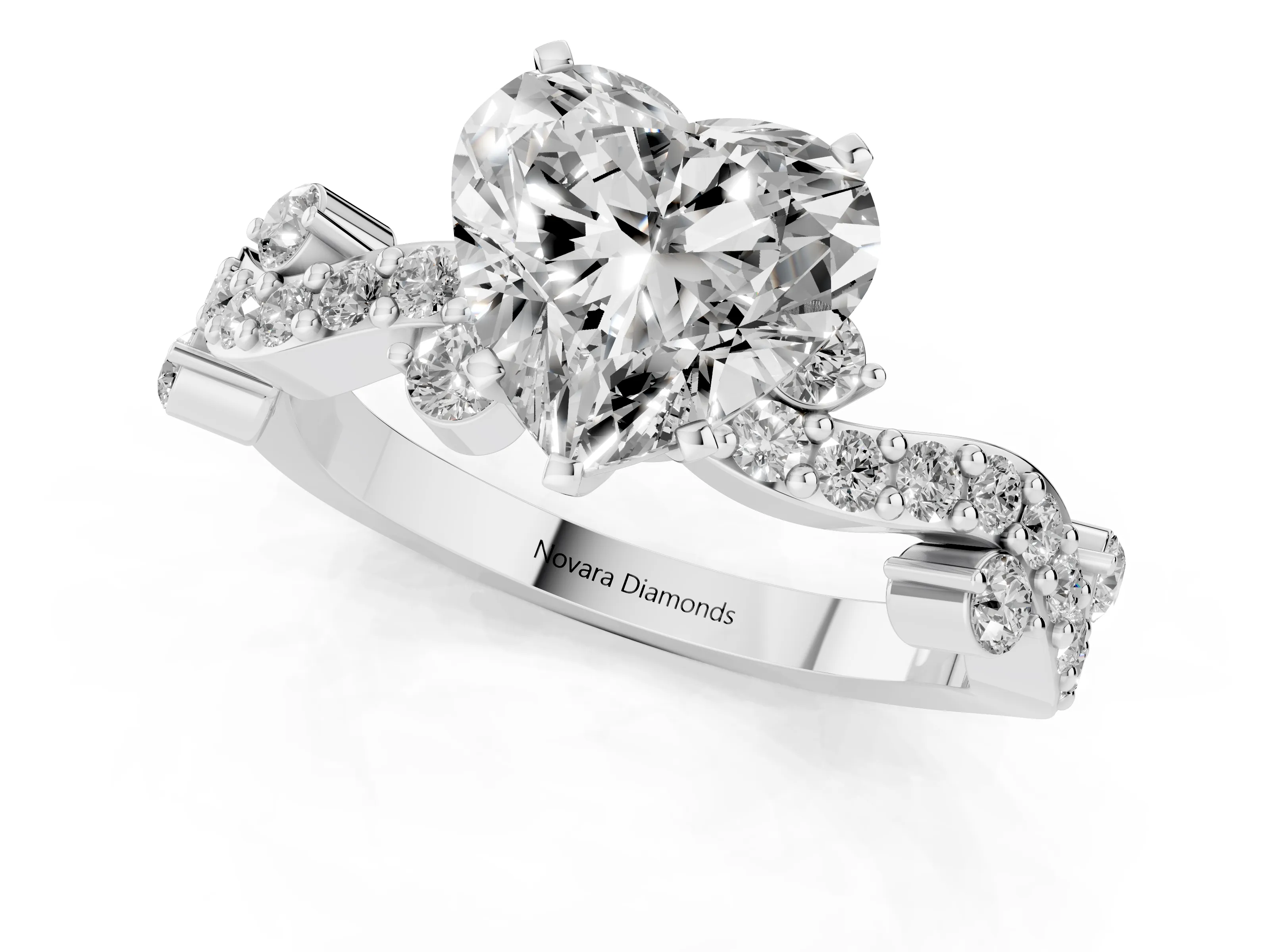 Heart Cut Diamond Solitaire Twisted Band Set in Silver with Pavé Setting