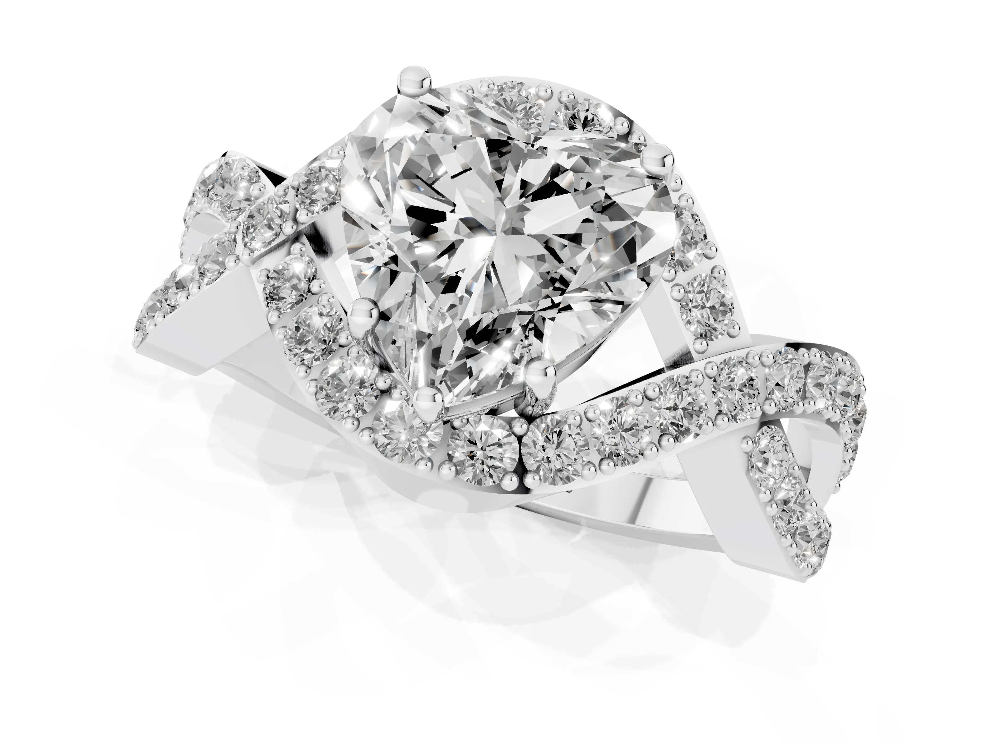 Heart Cut Diamond Solitaire Twist Band Pavé Engagement Ring Set in Platinum