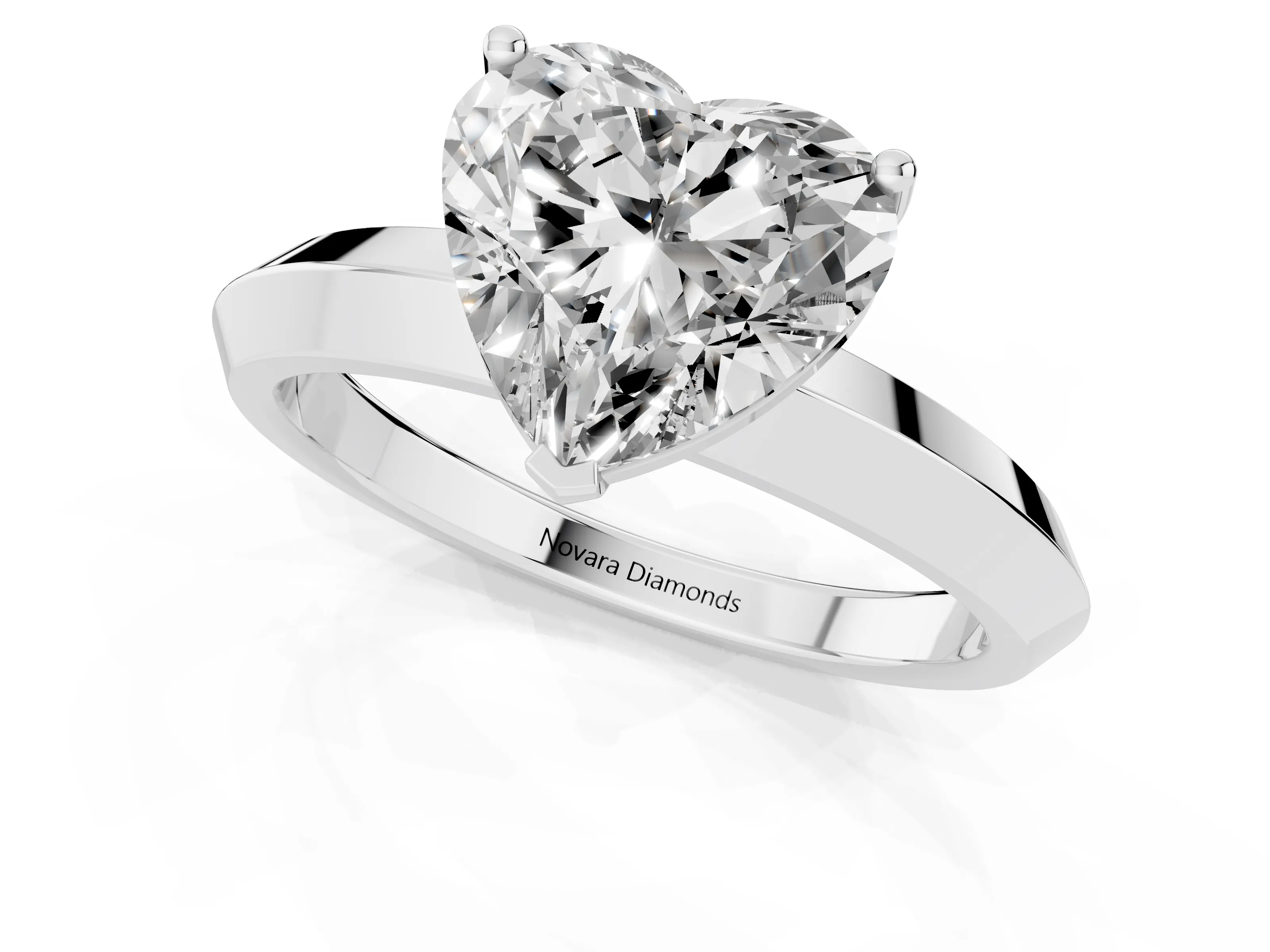 Heart Cut Diamond Solitaire Engagement Ring Set in Platinum with Flat Band and Prong Setting – second view