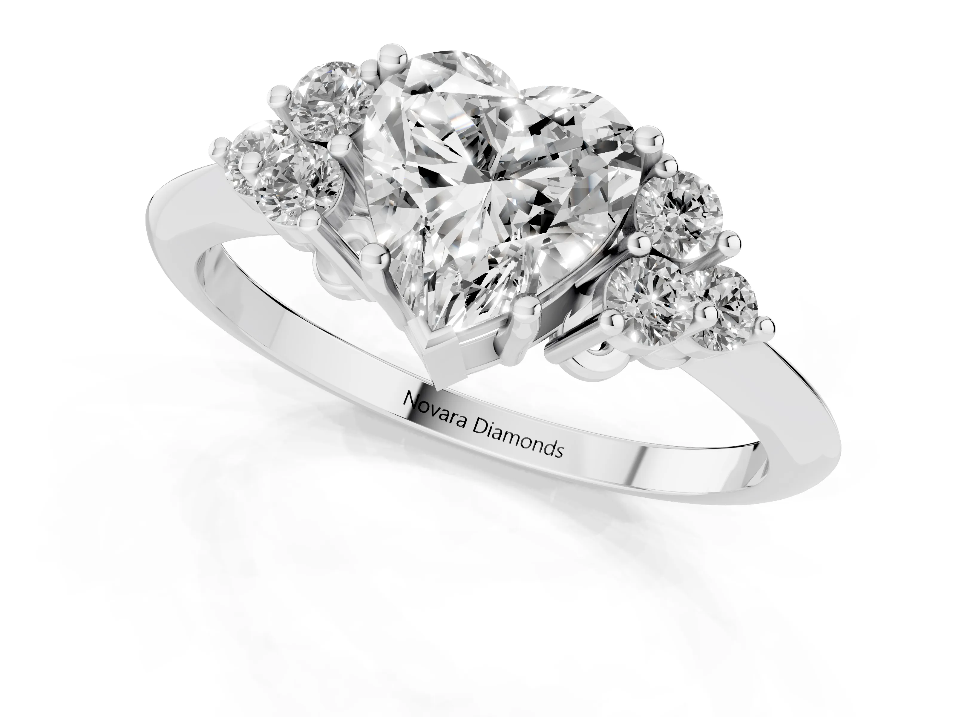 Heart Cut Diamond Cluster Ring Set in Platinum with Plain Band and Prong Setting