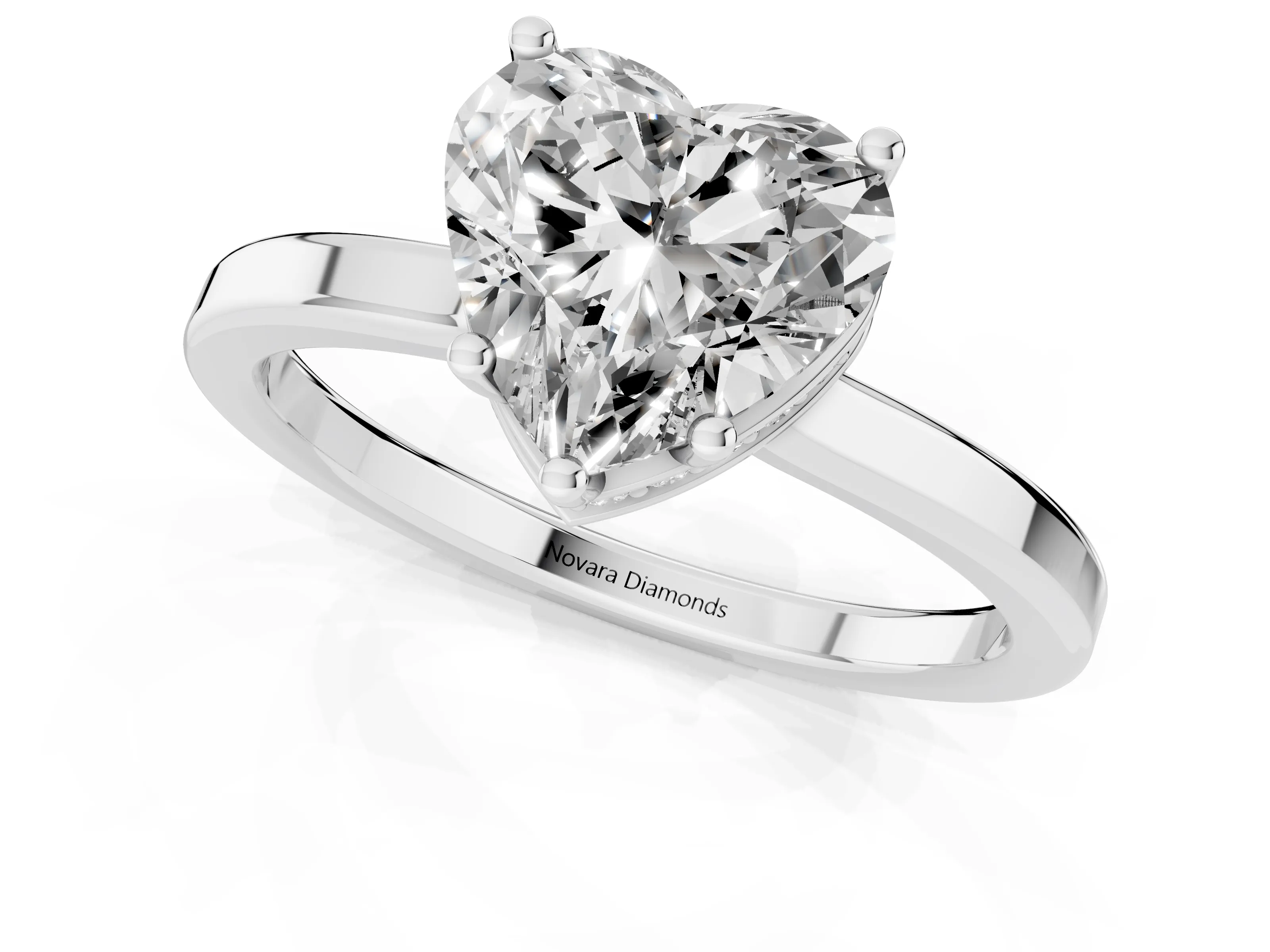 Heart Cut Diamond Solitaire Engagement Ring Set in Platinum with Prong Setting on a Plain Band