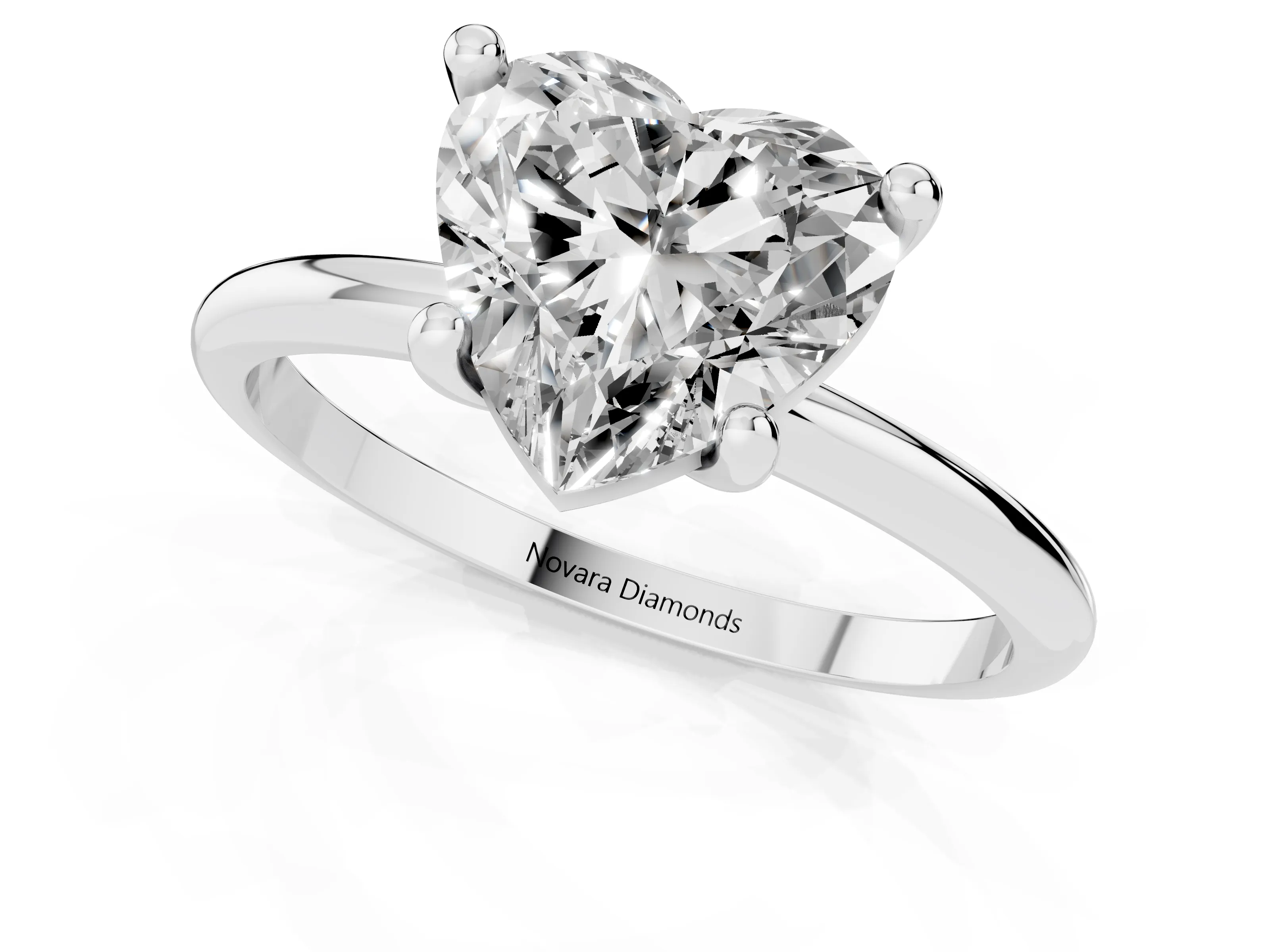 Heart Cut Diamond Solitaire Ring Set in White gold with Secure Prong Setting on a Classic Band