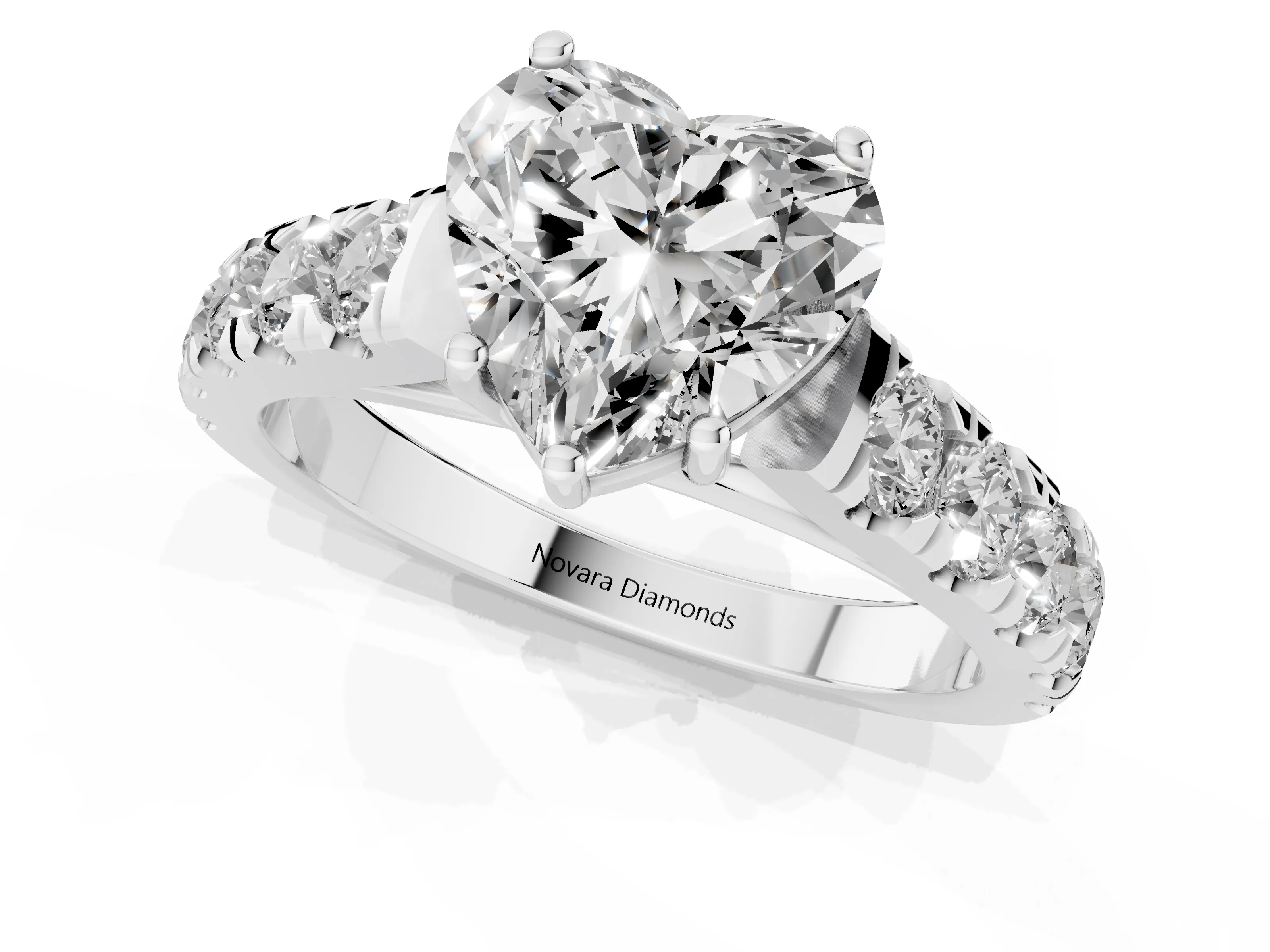 Heart Cut Diamond Solitaire Ring Set in Silver with Cut-Down Micro Pavé Band and Prong Setting