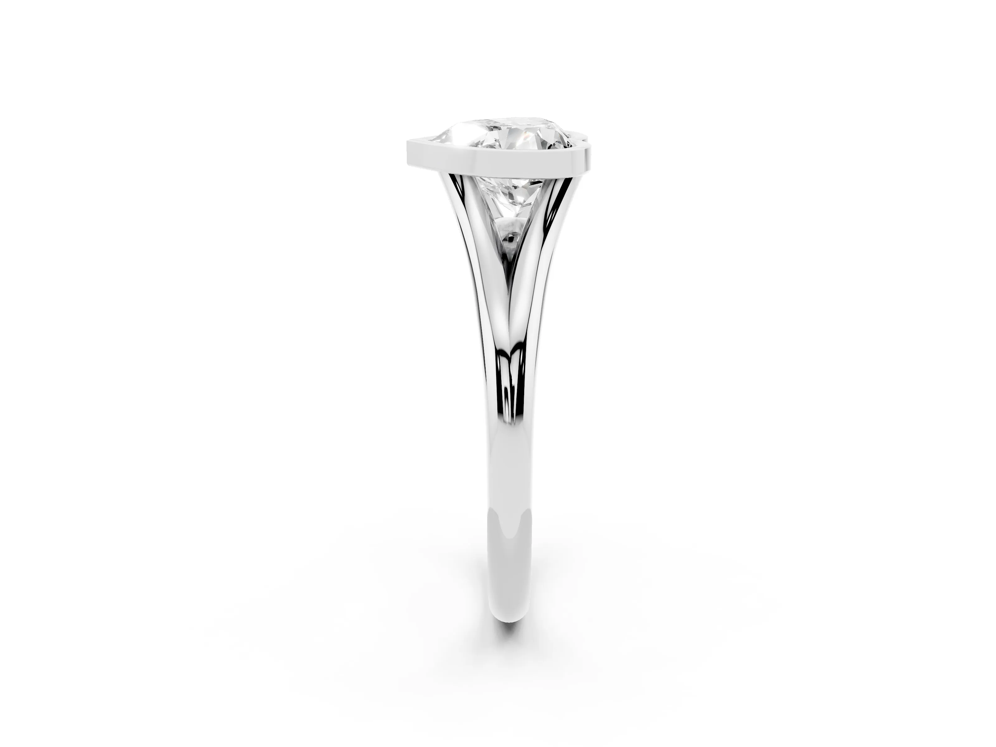 Bezel Set Heart Cut Diamond Solitaire Ring Set in Silver with Tapered Band