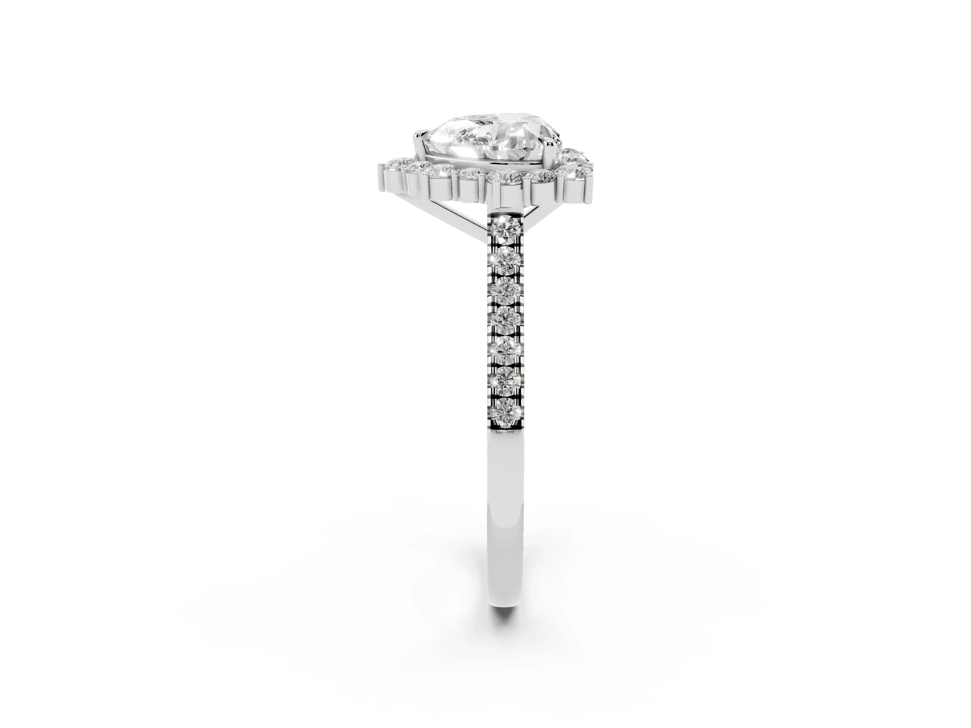 Heart Cut Diamond Halo Ring Set in Silver with Pavé Band and Prong Setting