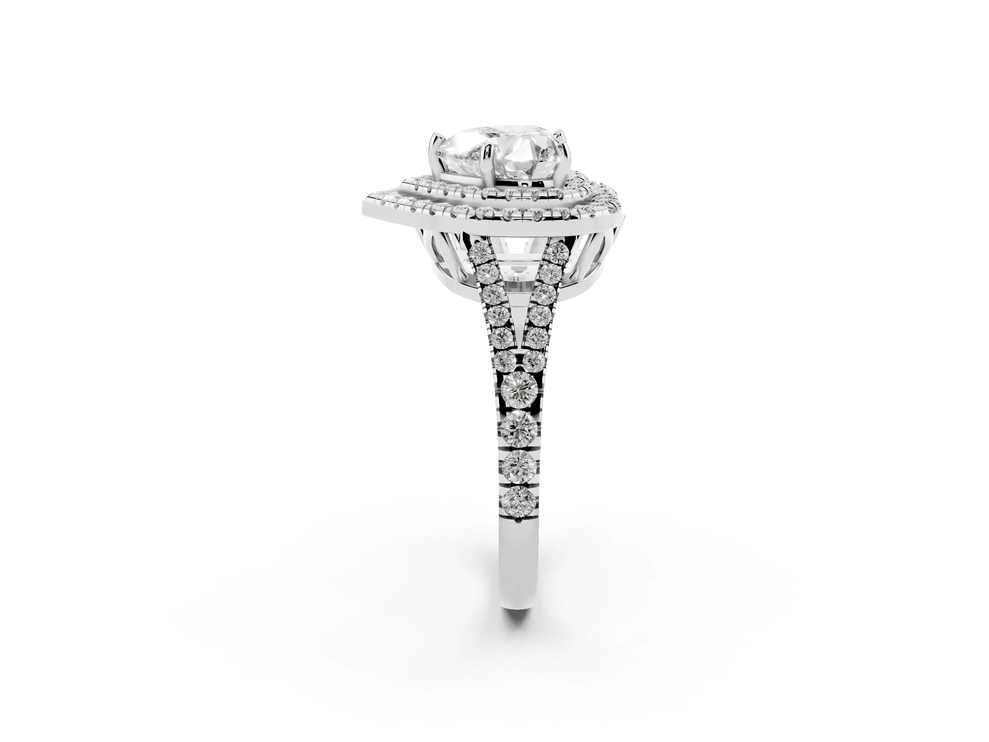 Heart Cut Diamond Double Halo Ring Set in Silver with Pavé Band