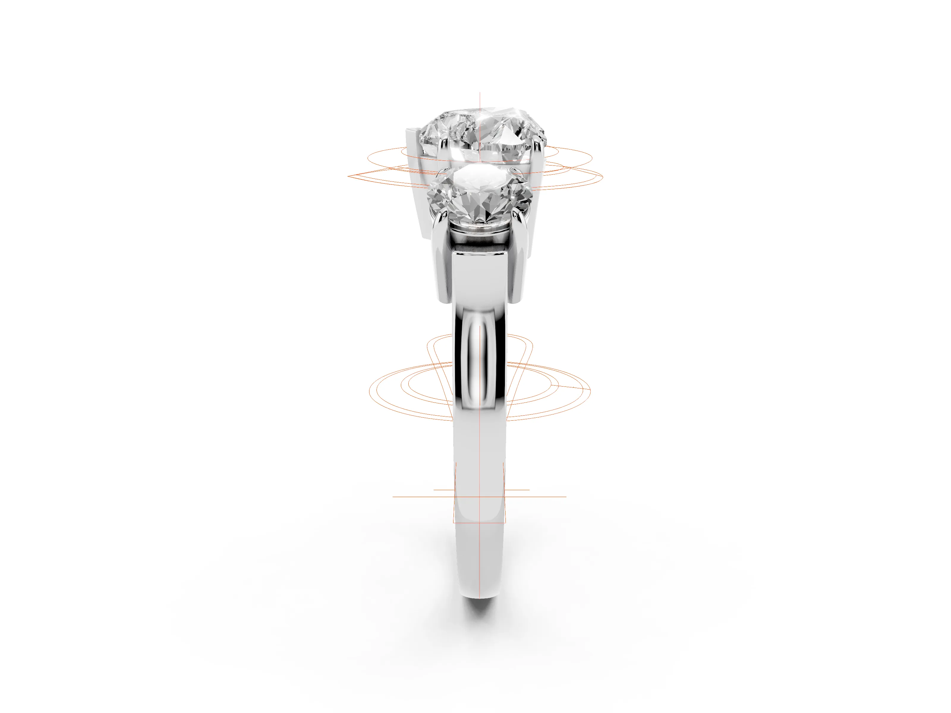Heart Cut Diamond Three-Stone Ring Set in Platinum with Round Accent Stones and Plain Band