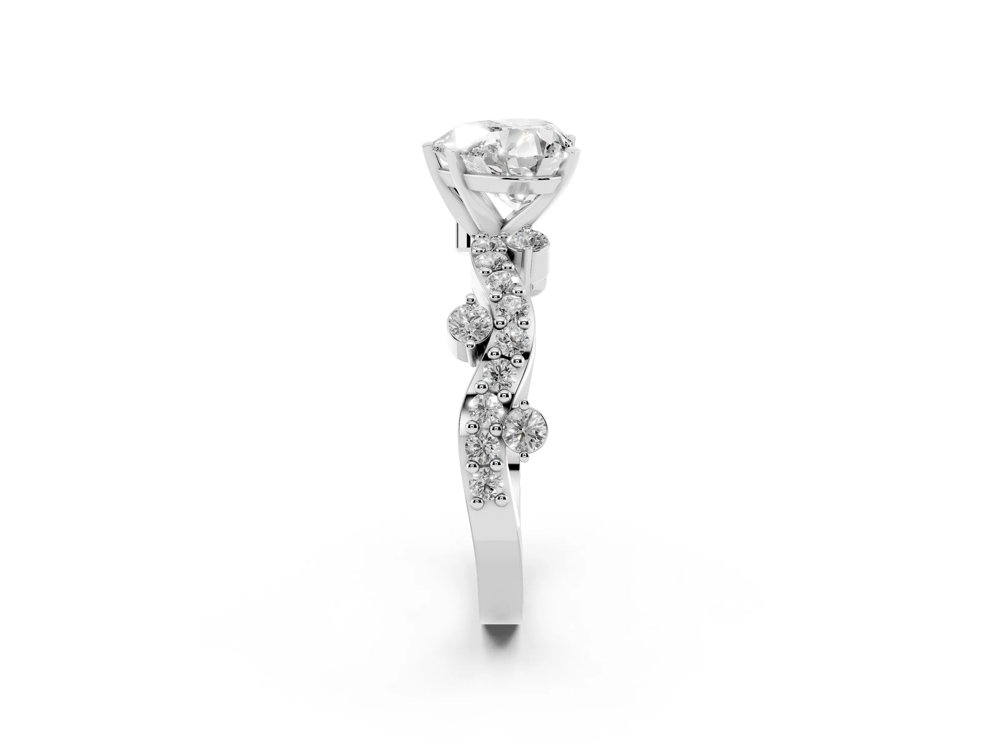 Heart Cut Diamond Solitaire Twisted Band Set in Silver with Pavé Setting