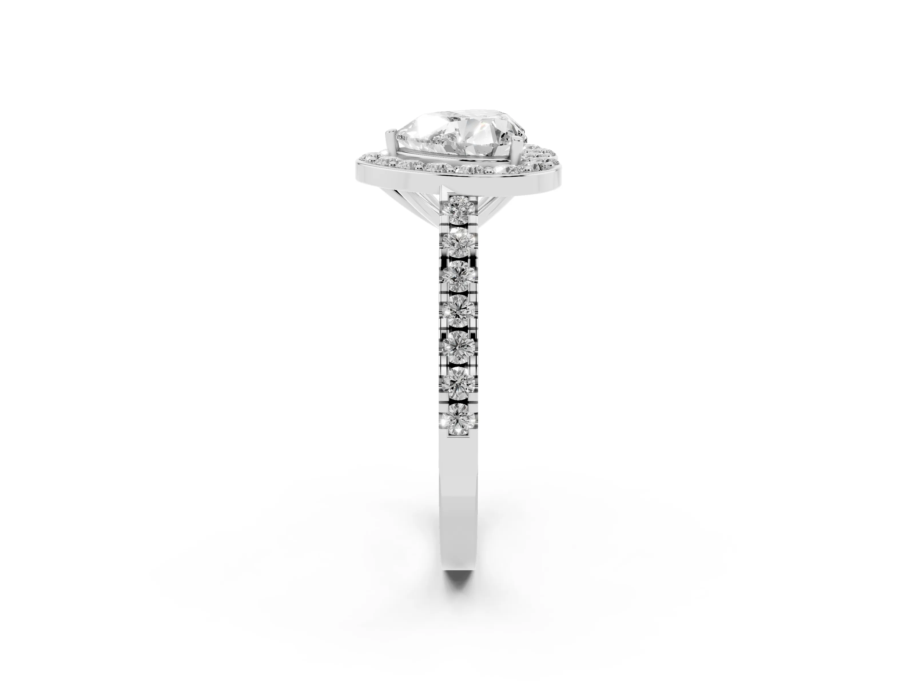 Heart Cut Diamond Halo Ring Set in Silver with Round Pavé Split Shank and Prong Setting