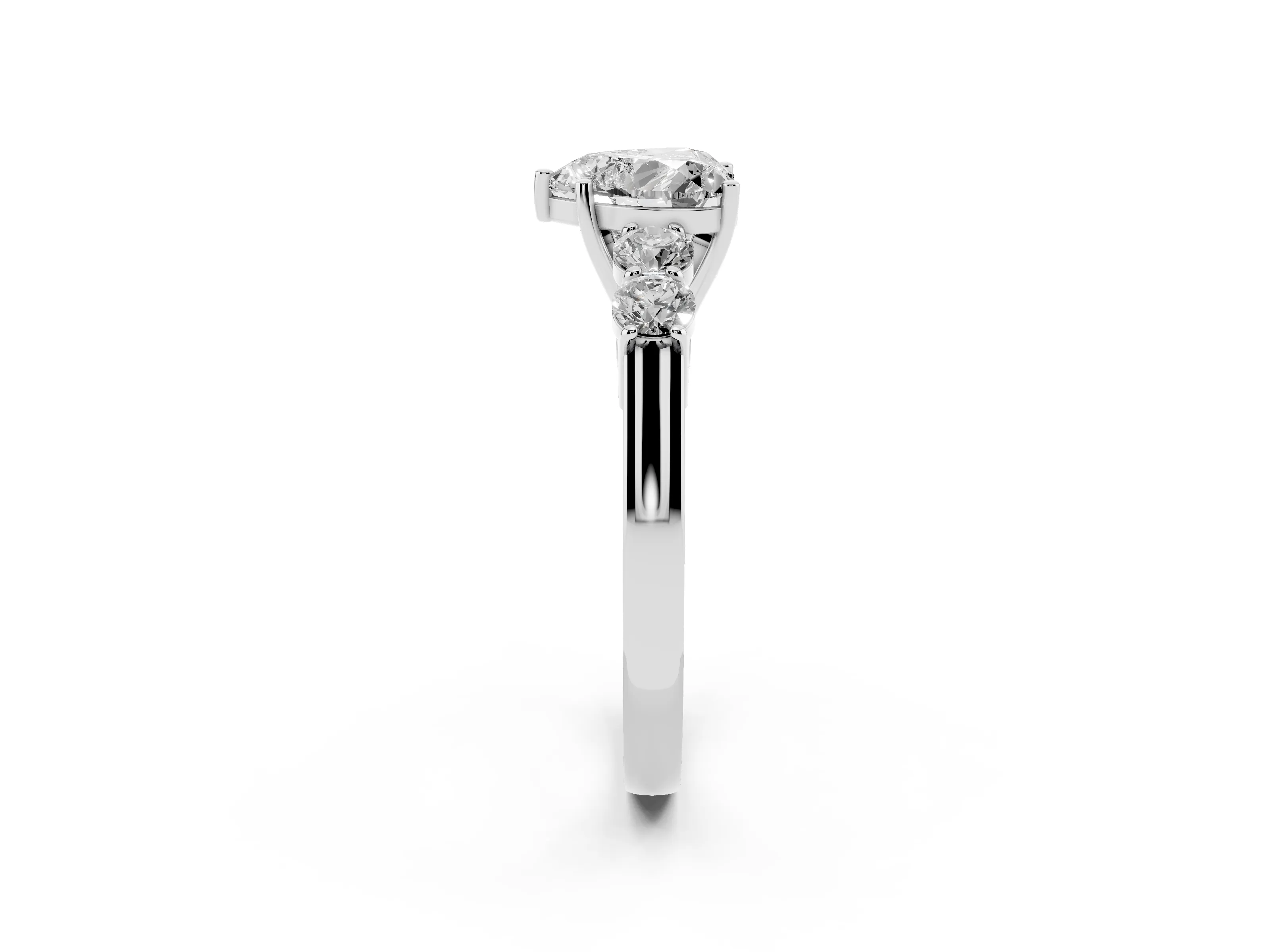 Heart Cut Diamond Five-Stone Prong Set Band Ring Set in Silver with Polished Band