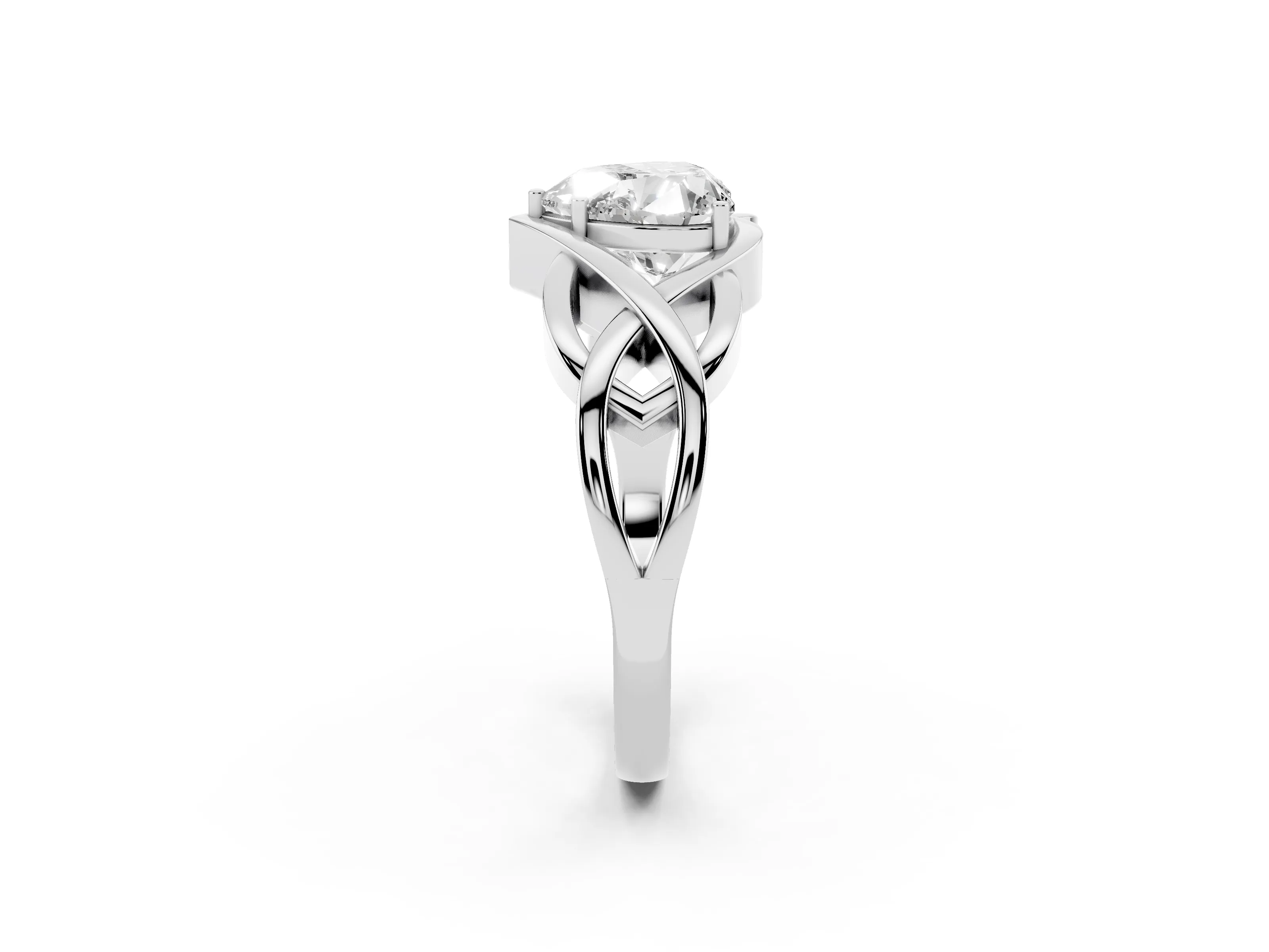 Heart Cut Diamond Solitaire Ring Set in White gold with Intertwined Band