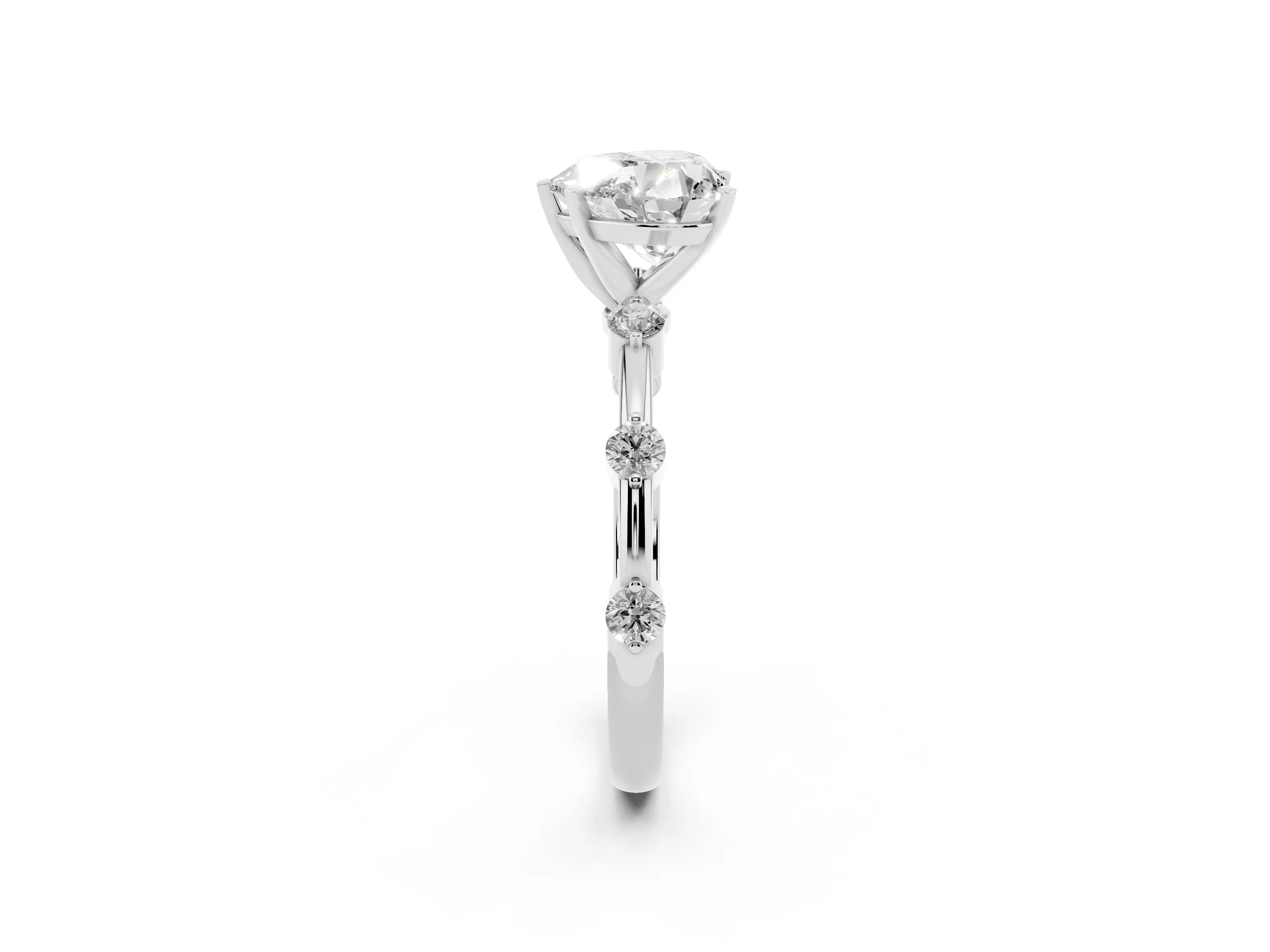 Heart Cut Diamond Solitaire Ring Set in White gold with Bezel Set Side Stones and Prong Setting
