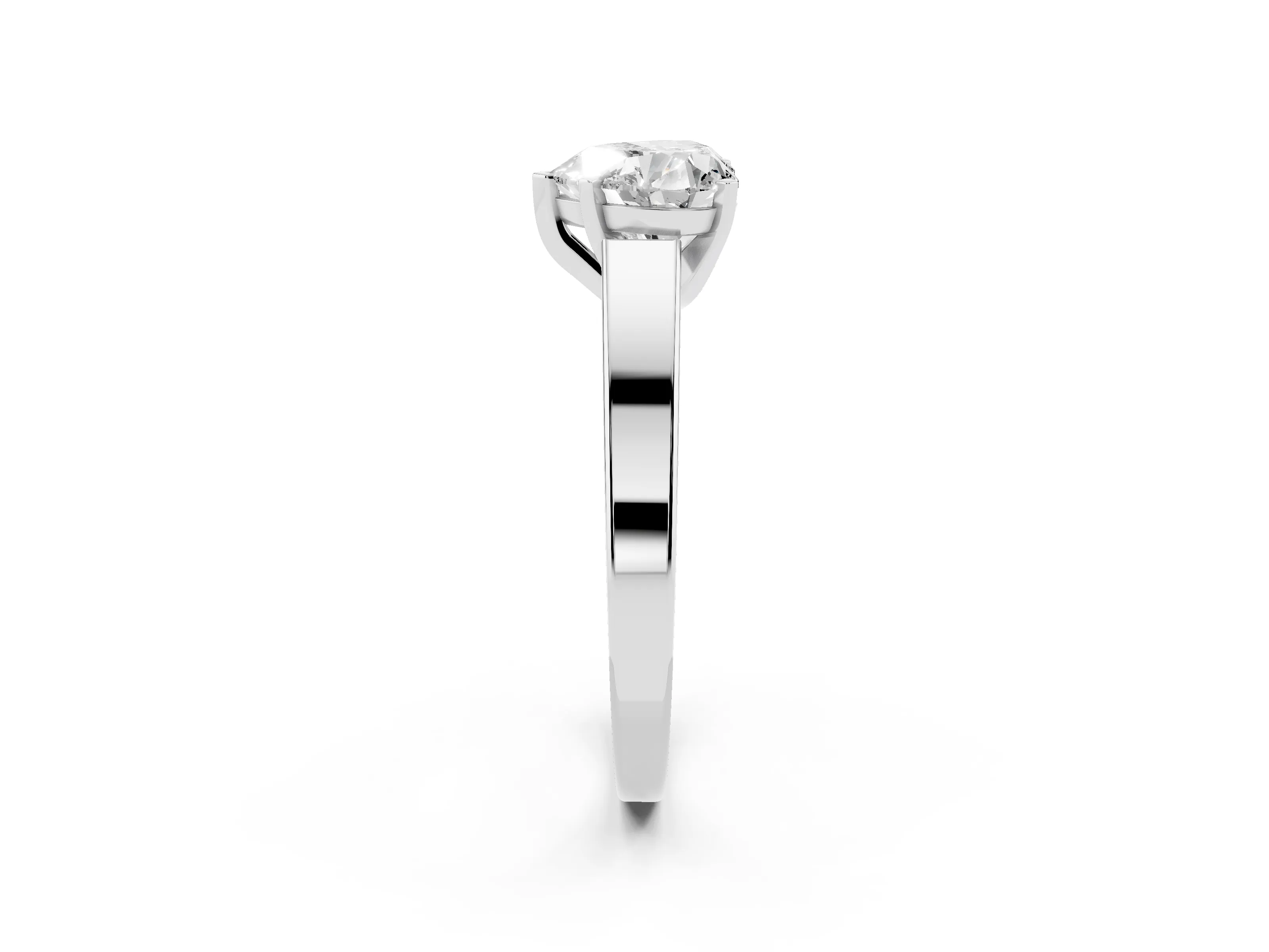 Heart Cut Diamond Solitaire Engagement Ring Set in White gold with Prong Setting and Tapered Band