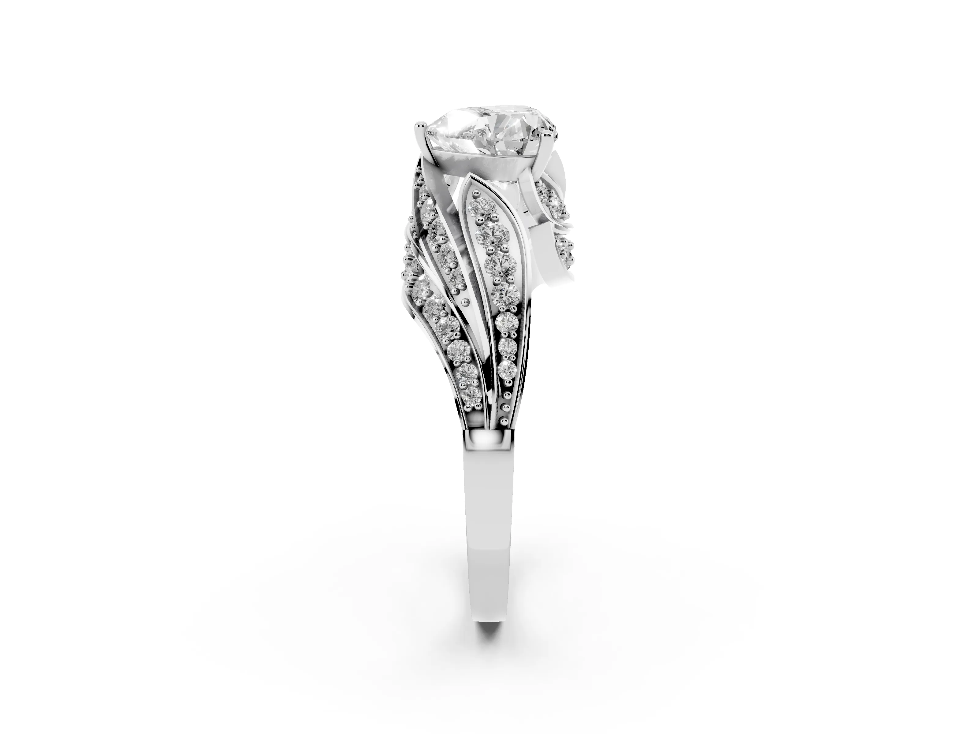 Heart Cut Diamond Solitaire Ring Set in Silver with Layered Twist Pavé Band
