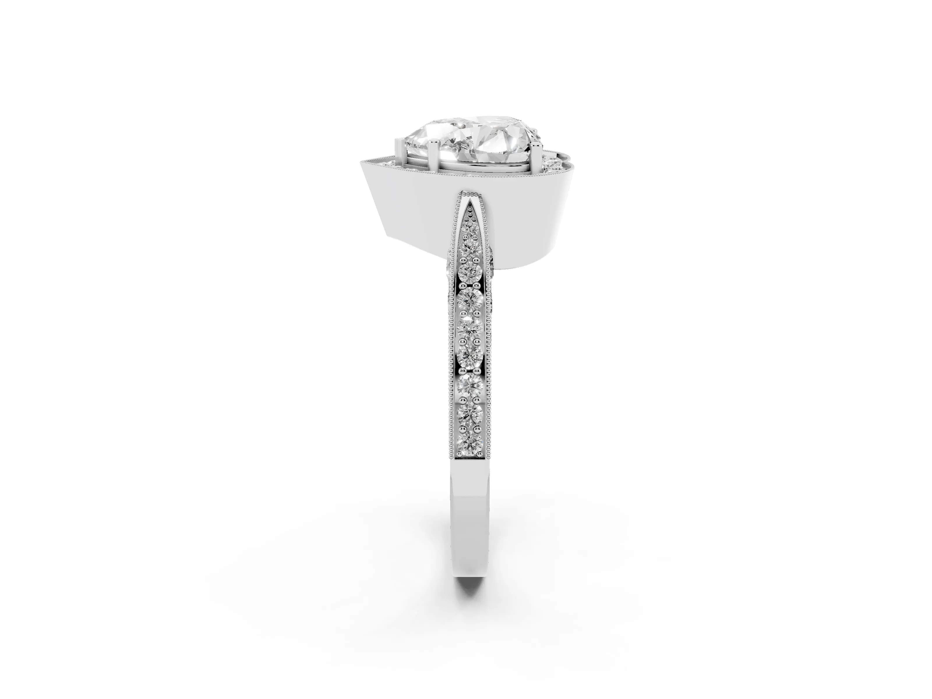 Heart Cut Diamond Halo Engagement Ring Set in Platinum with Accent Split Shank Band
