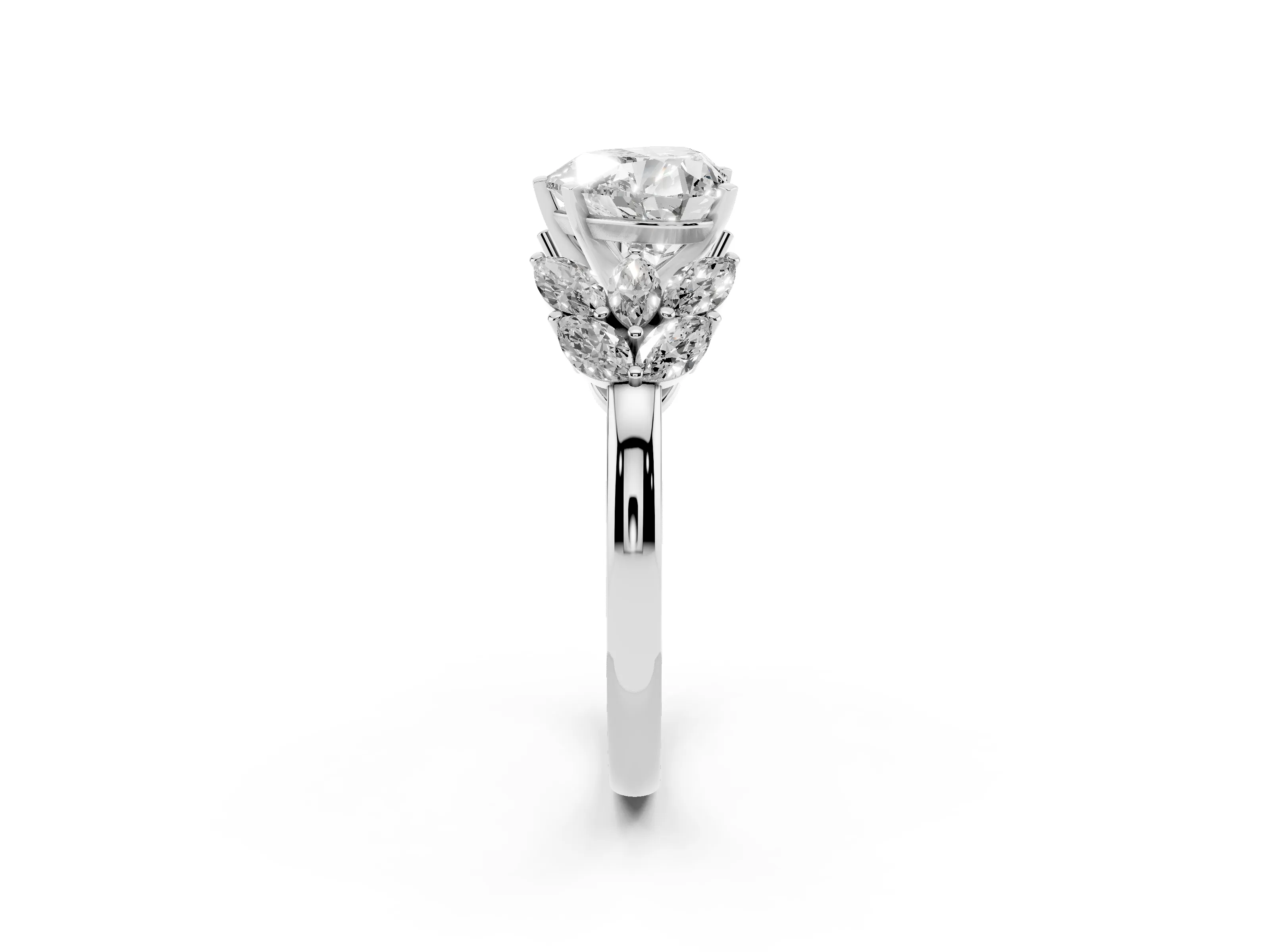 Heart Cut Diamond Cluster Leaf Design Ring Set in Platinum with Prong Setting