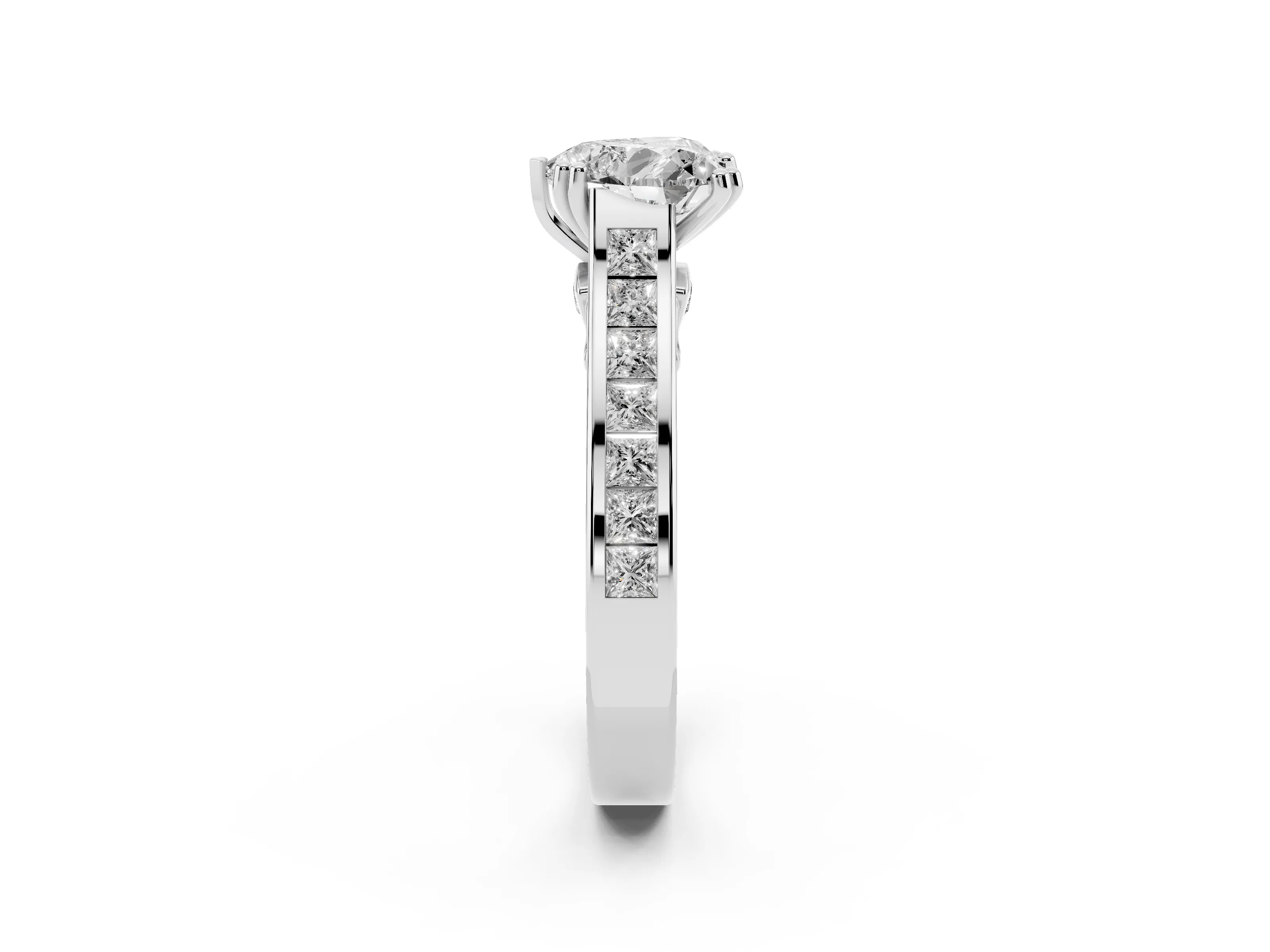 Heart Cut Diamond Channel Set Solitaire Engagement Ring Set in Silver with Prong Setting