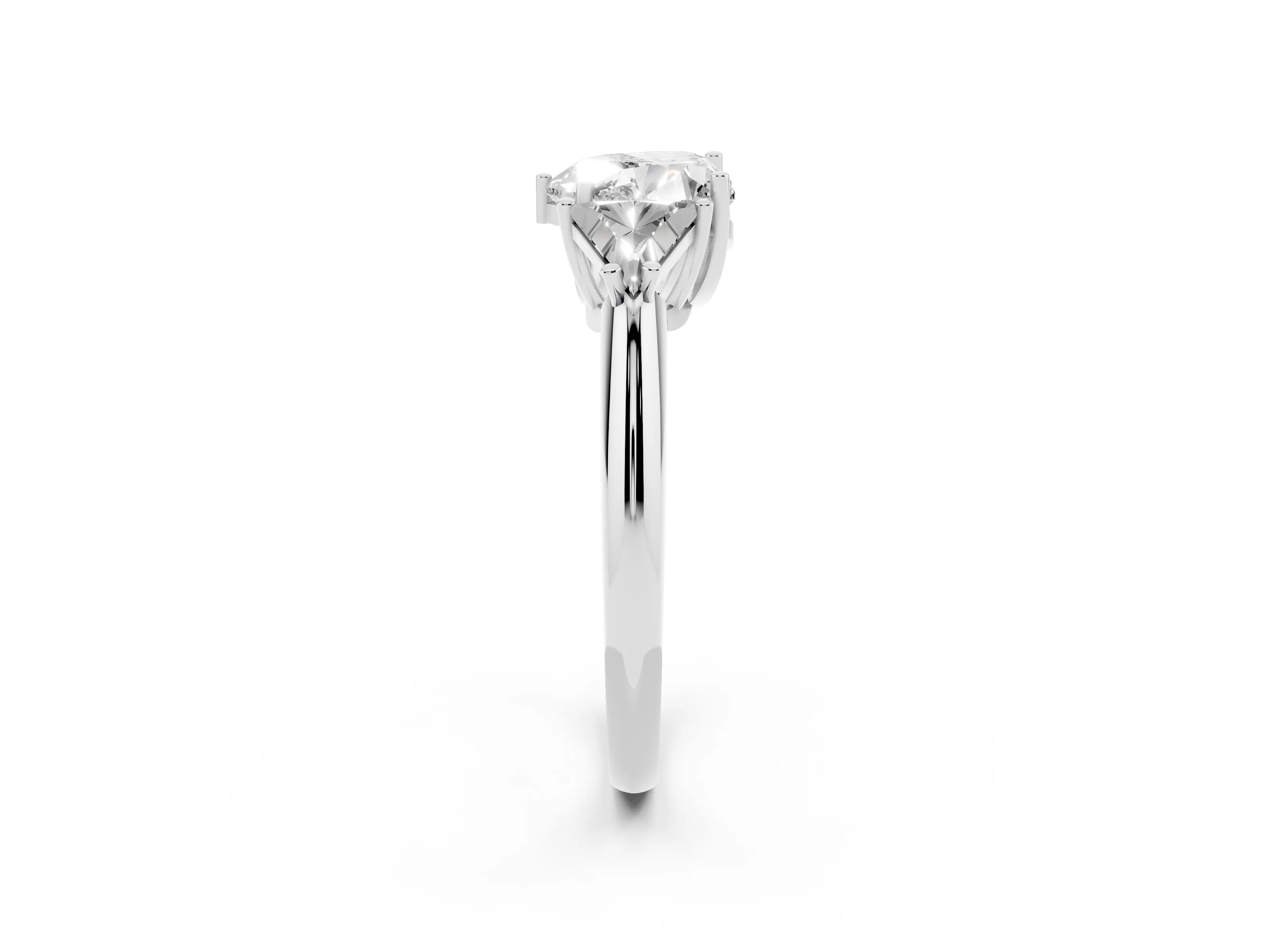 Heart Cut Diamond Three-Stone Engagement Ring Set in Silver with Trillion Side Stones