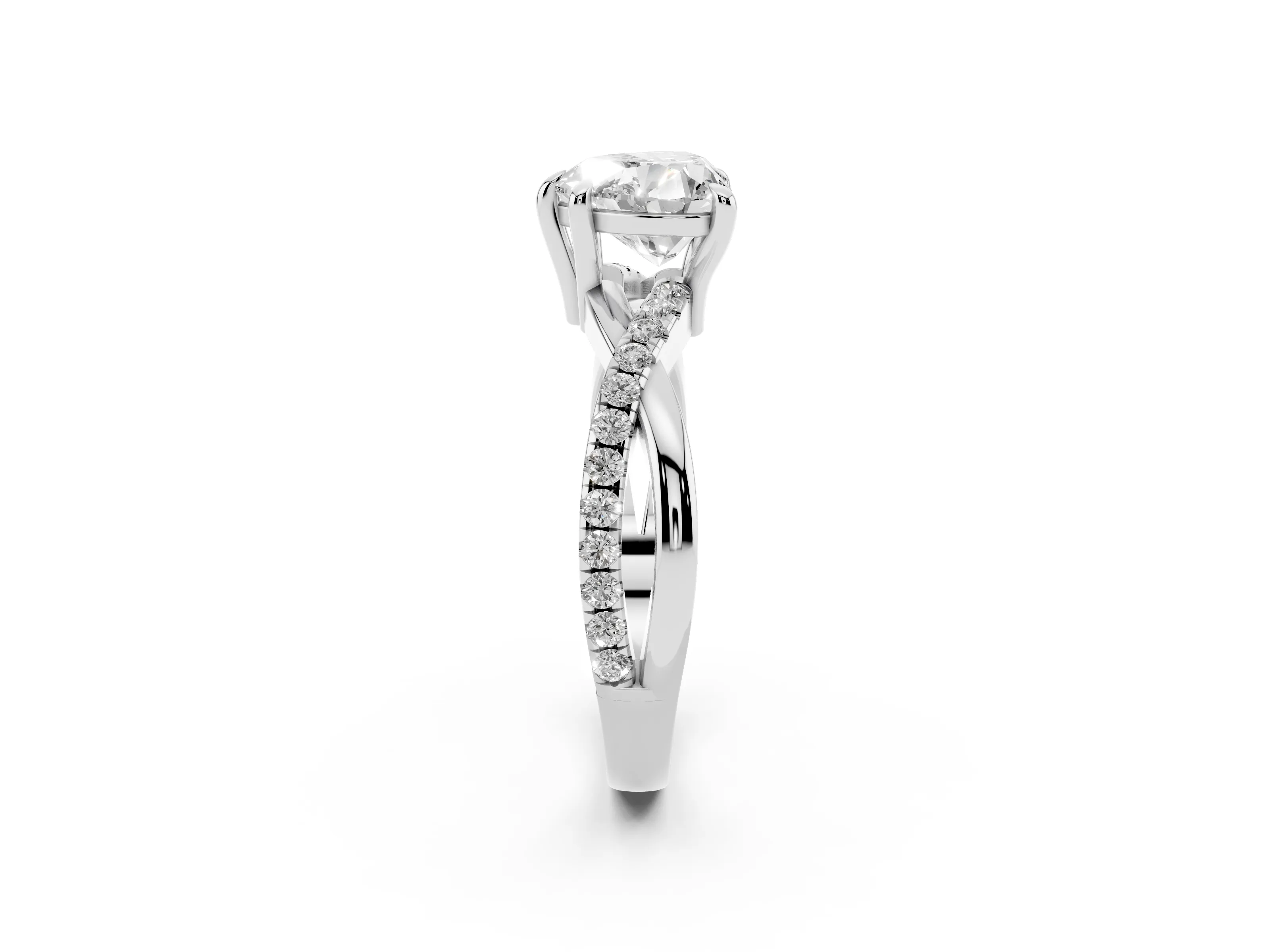 Heart Cut Diamond Twist Band Solitaire Set in Silver with Pavé Accents and Prong Setting