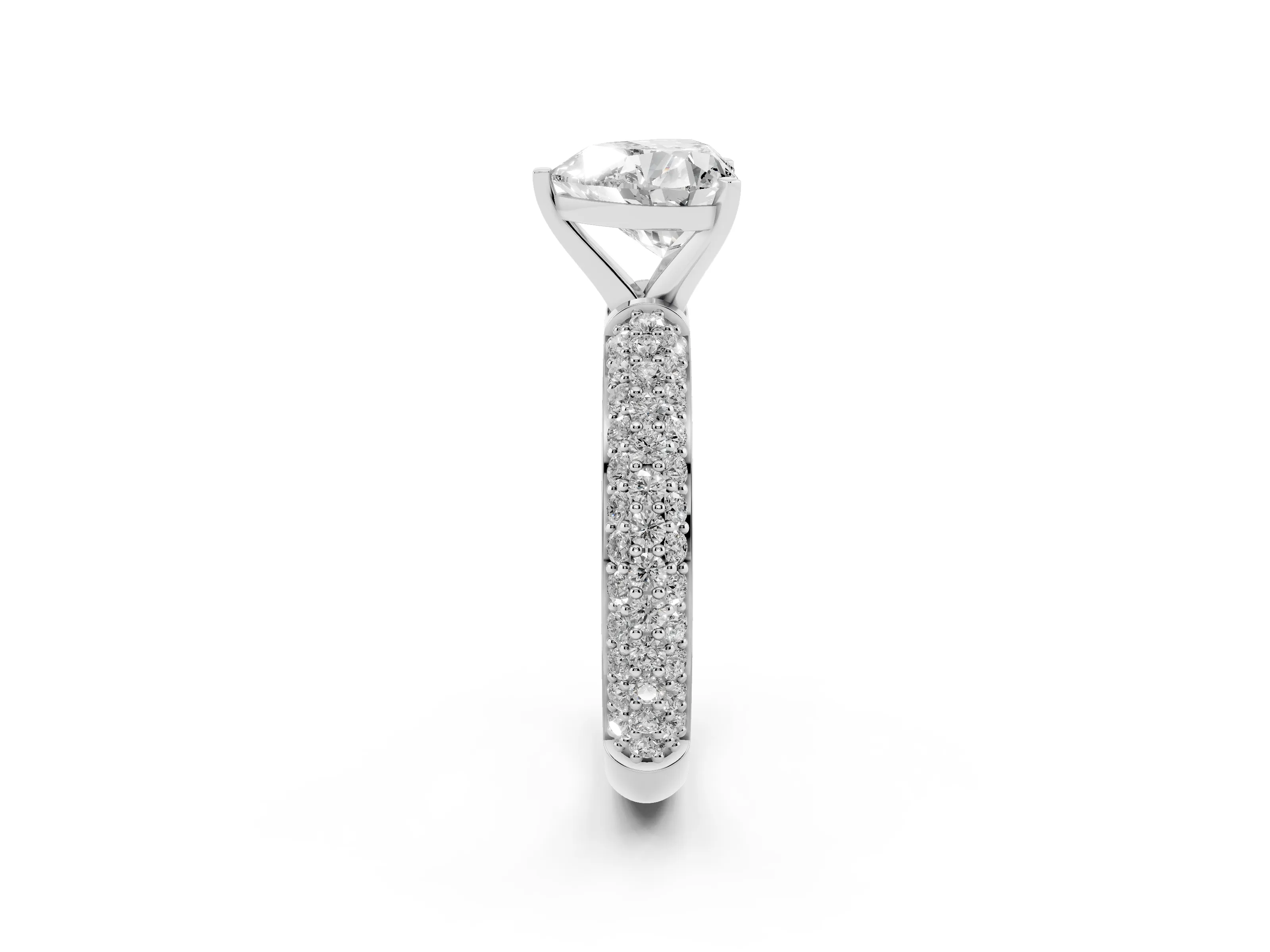 Heart Cut Diamond Solitaire Ring Set in White gold with Prong Setting and Pavé-Set Band