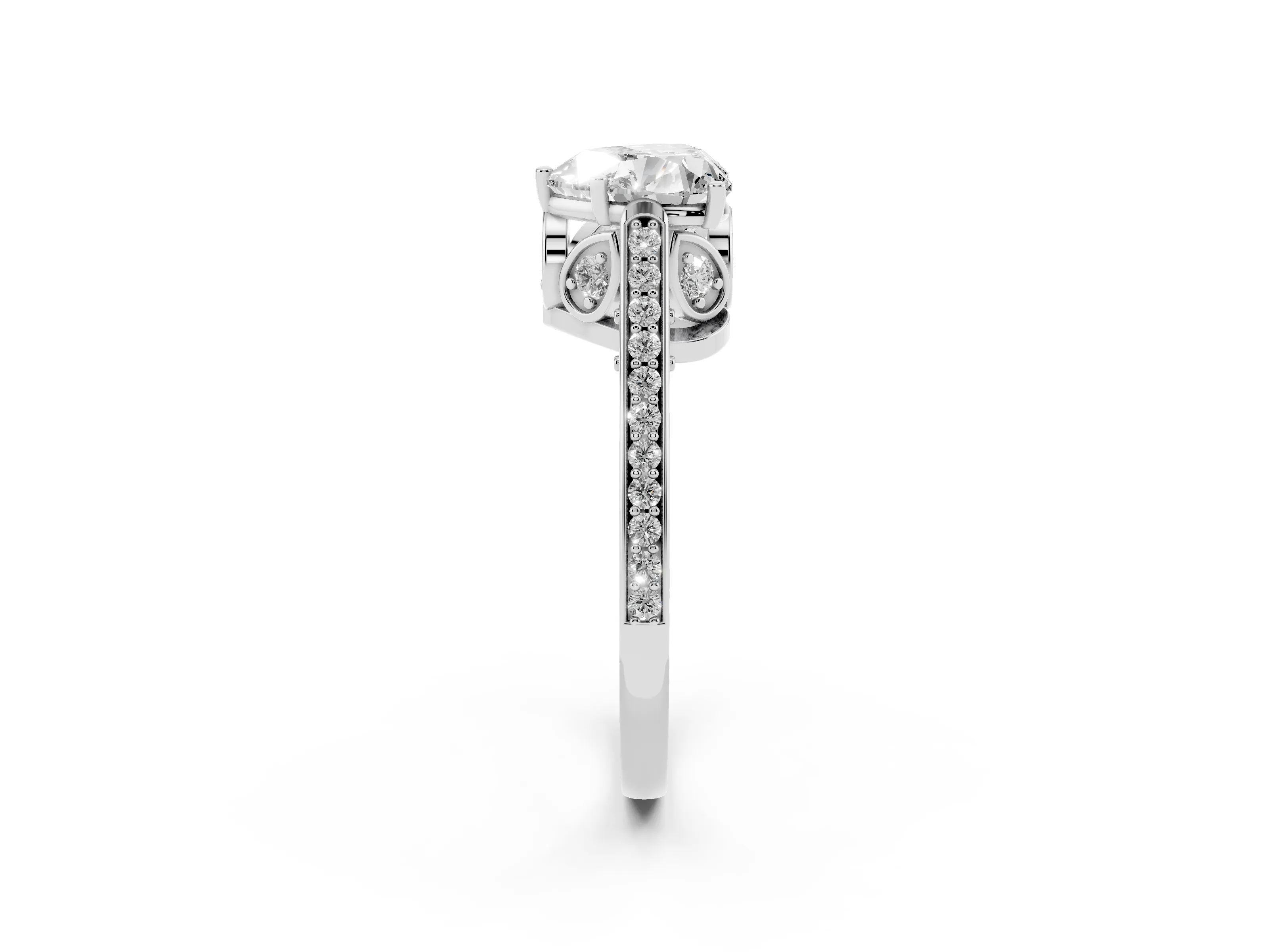 Heart Cut Diamond Cathedral Pavé Engagement Ring Set in Silver with Prong Setting