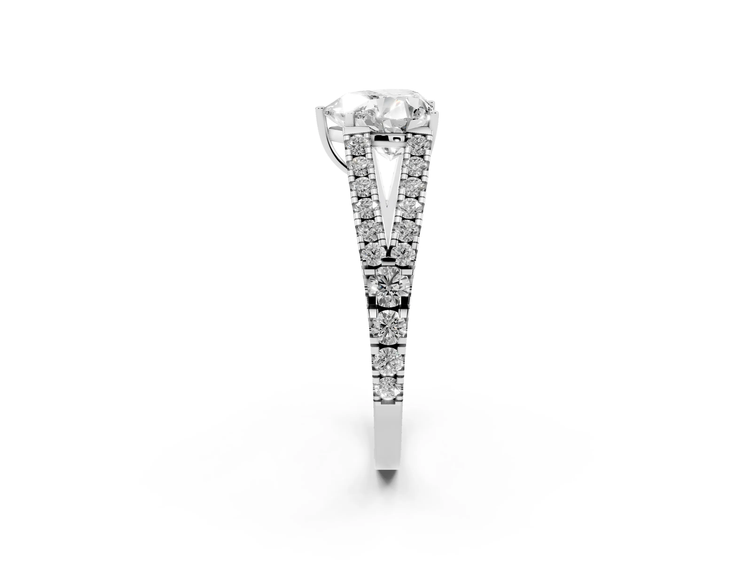 Heart Cut Diamond Split Shank Pavé Engagement Ring Set in Platinum with Prong-Held Center Stone