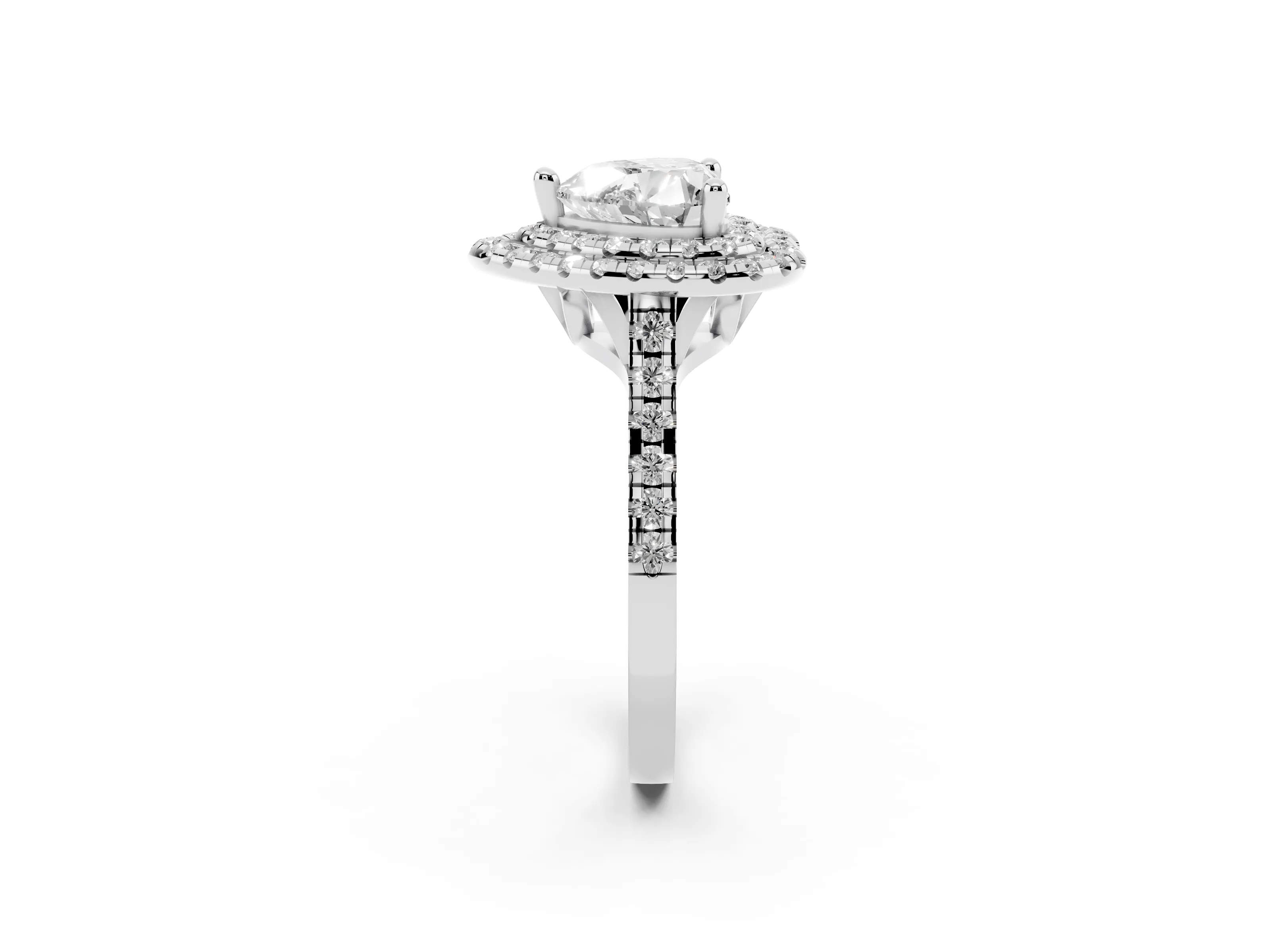 Heart Cut Diamond Double Halo Statement Ring Set in Platinum with Pavé Band