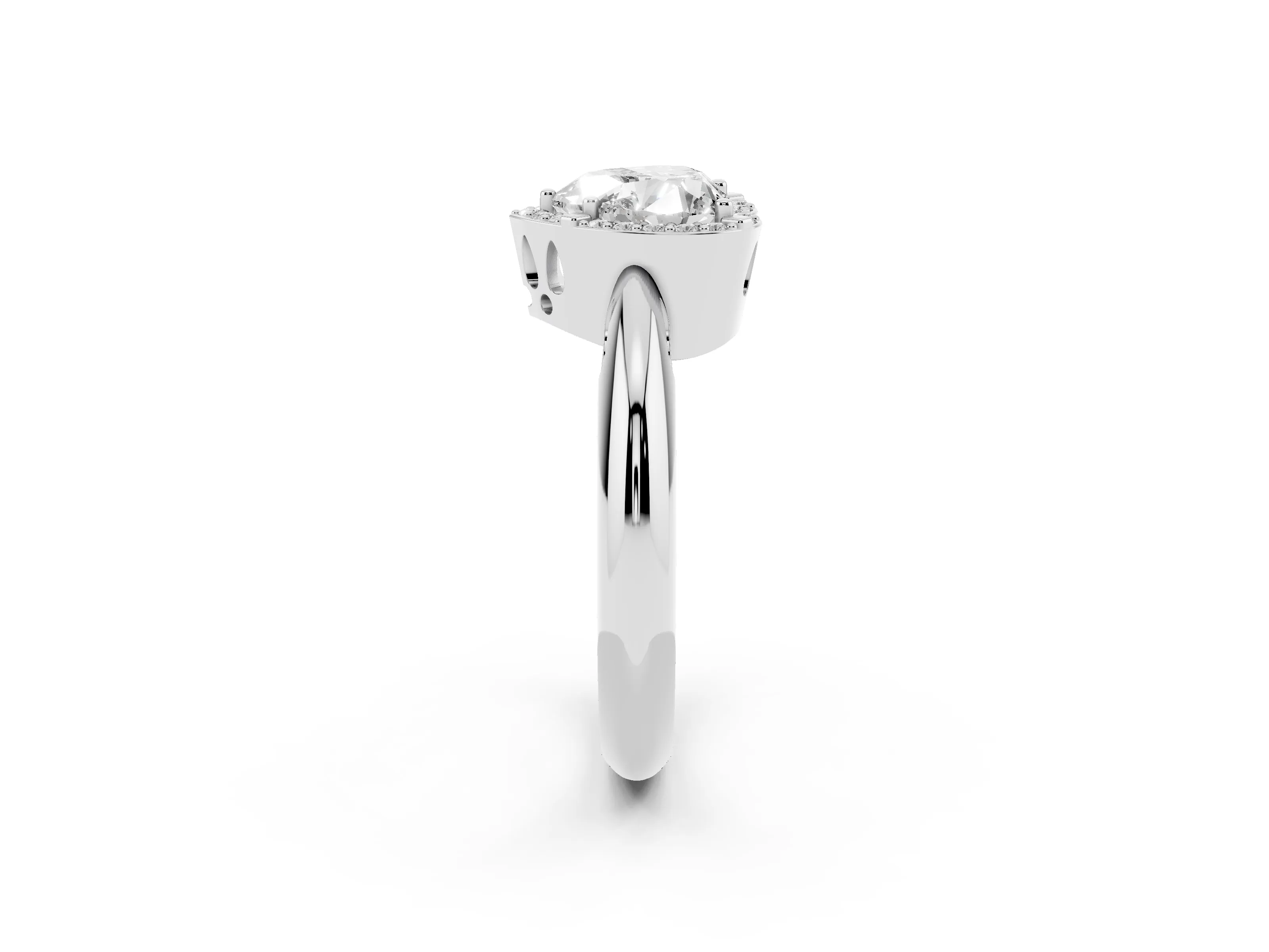 Heart Cut Diamond Halo Engagement Ring Set in Platinum with Plain Split Shank and Prong Setting