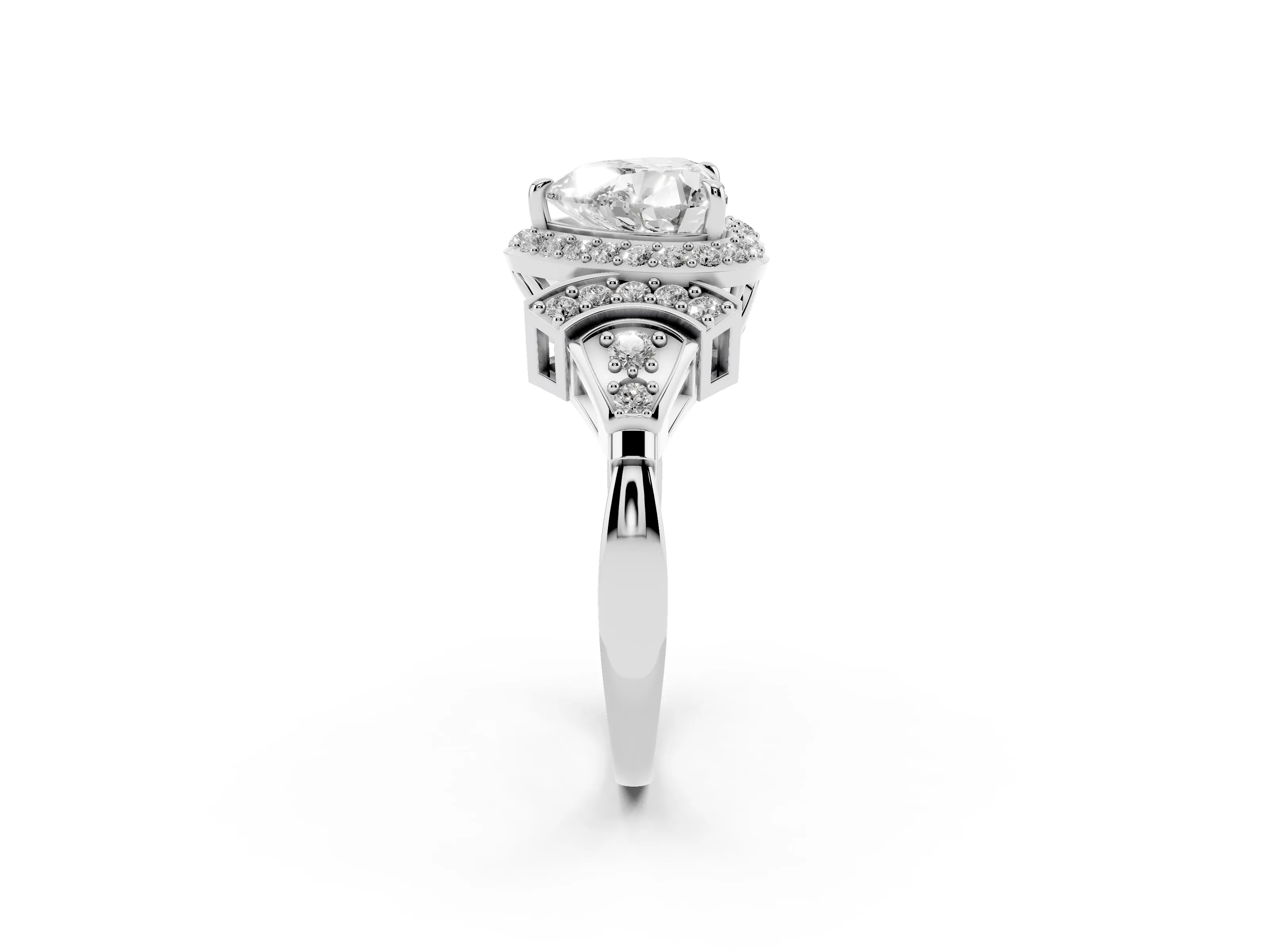 Heart Cut Diamond Halo Engagement Ring Set in Silver with Accent Stone Split Shank