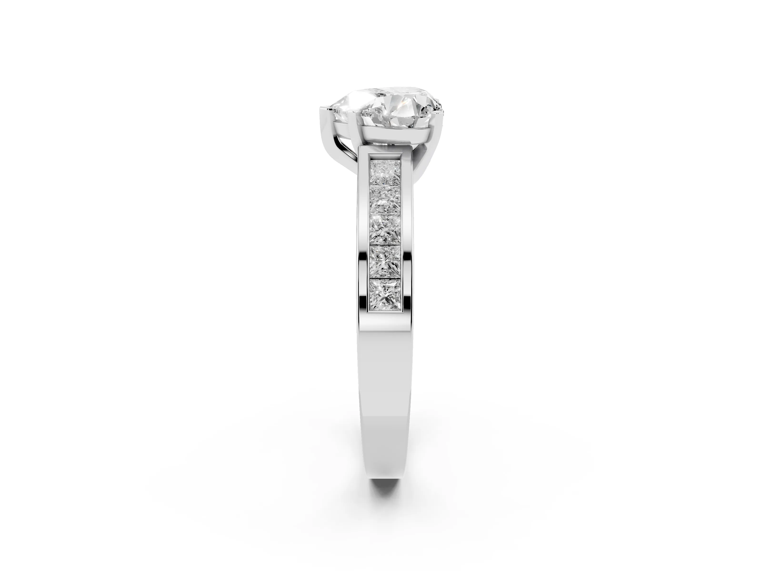 Heart Cut Diamond Solitaire Ring Set in Platinum with Channel-Set Band and Prong Setting