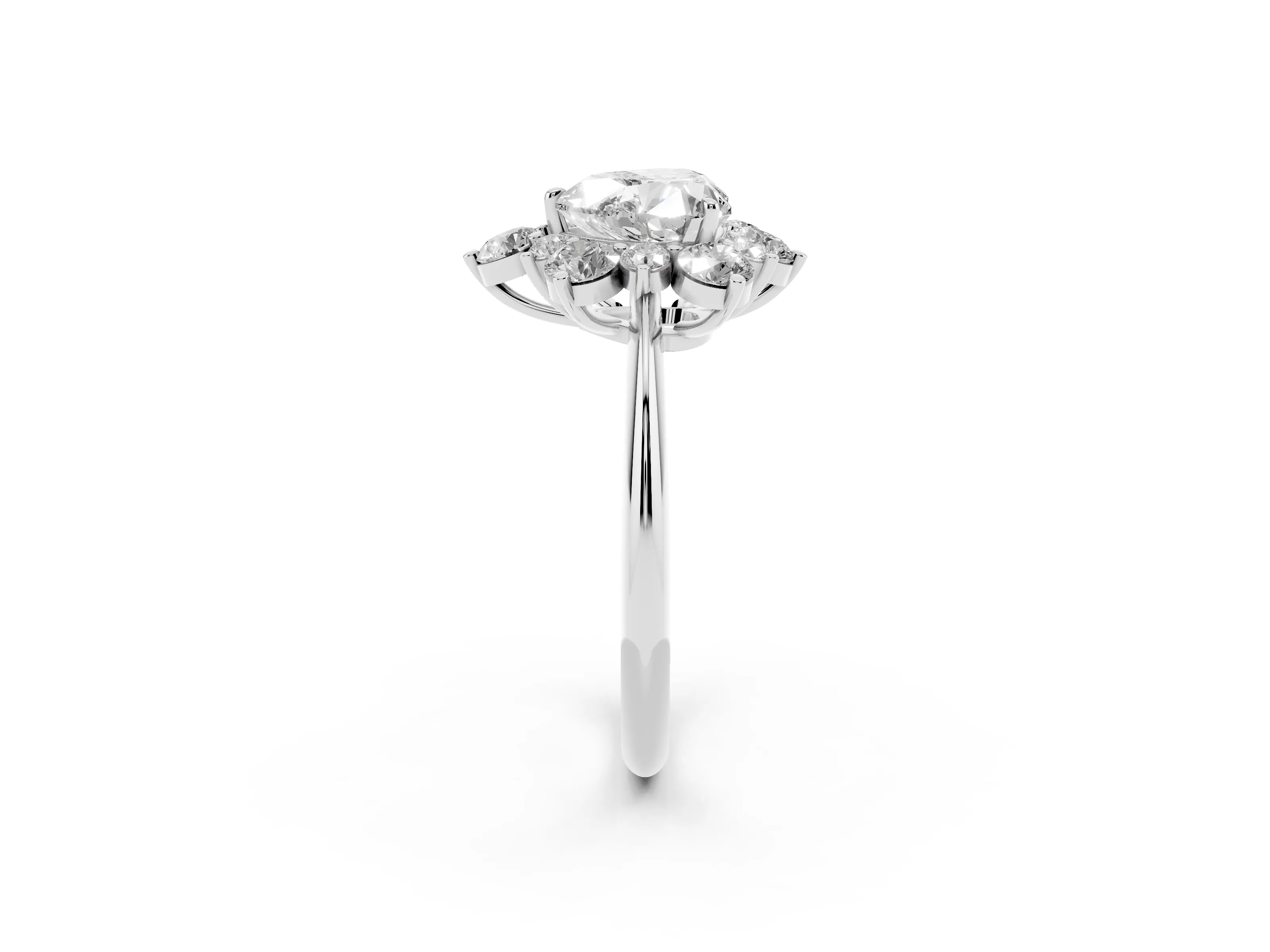 Heart Cut Diamond Cluster Halo Ring Set in White gold with Solitaire Band and Prong Setting