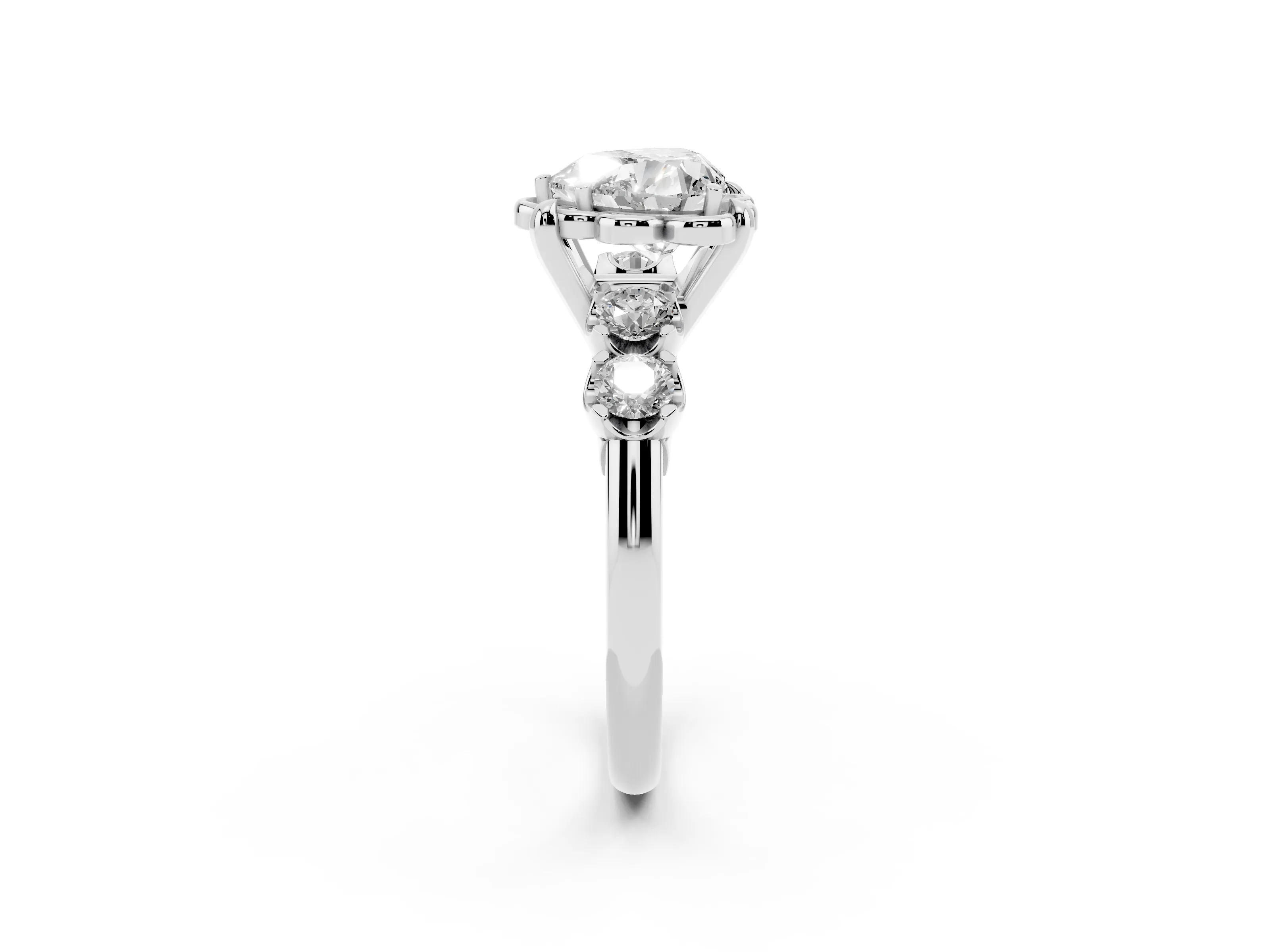 Heart Cut Diamond Floral Halo Ring Set in Platinum with Shared Prong Band