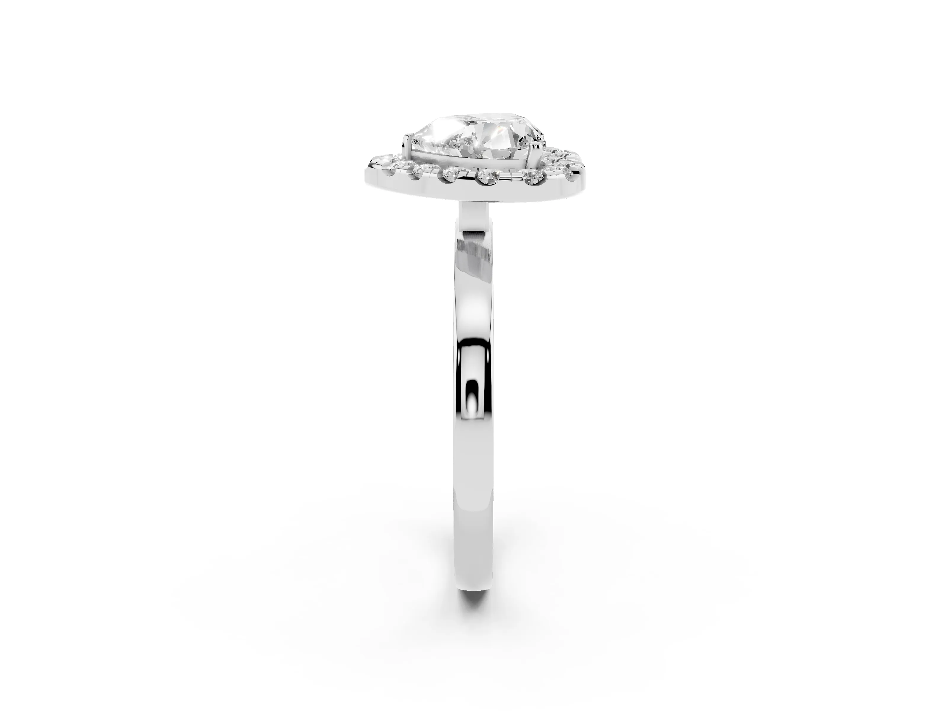 Heart Cut Diamond Halo Solitaire Ring Set in Silver with Pavé Band and Prong Setting