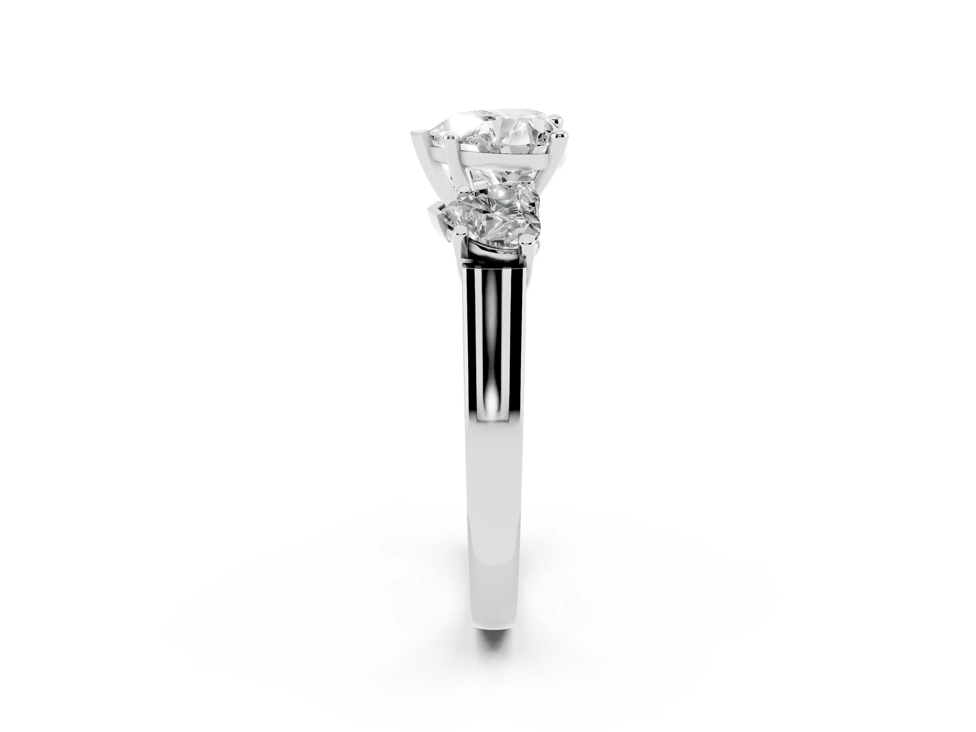 Heart Cut Diamond Three-Stone Trellis Ring Set in Platinum with Comfort Fit Band