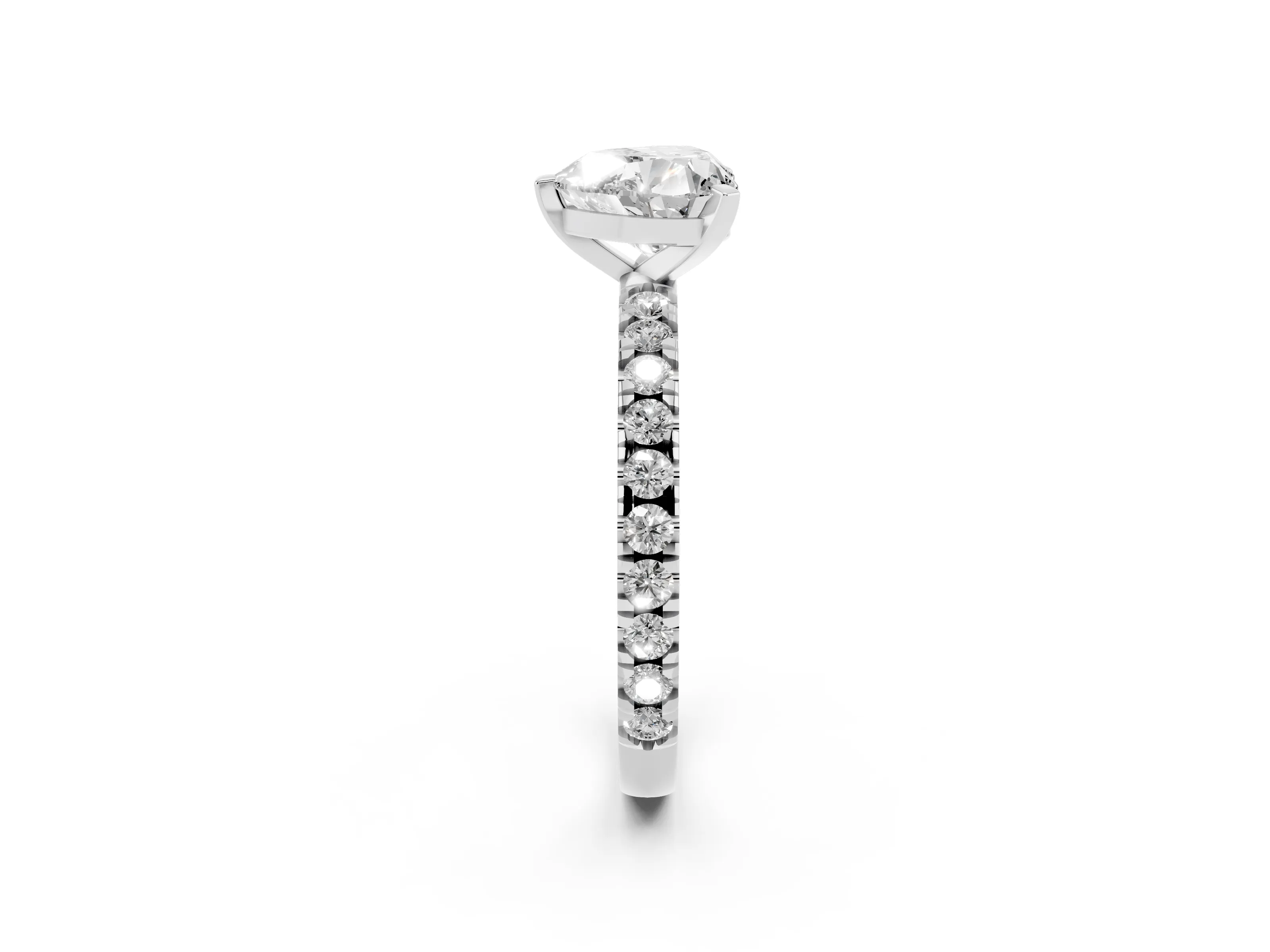 Heart Cut Diamond Pavé Band Solitaire Set in Silver with Prong Setting