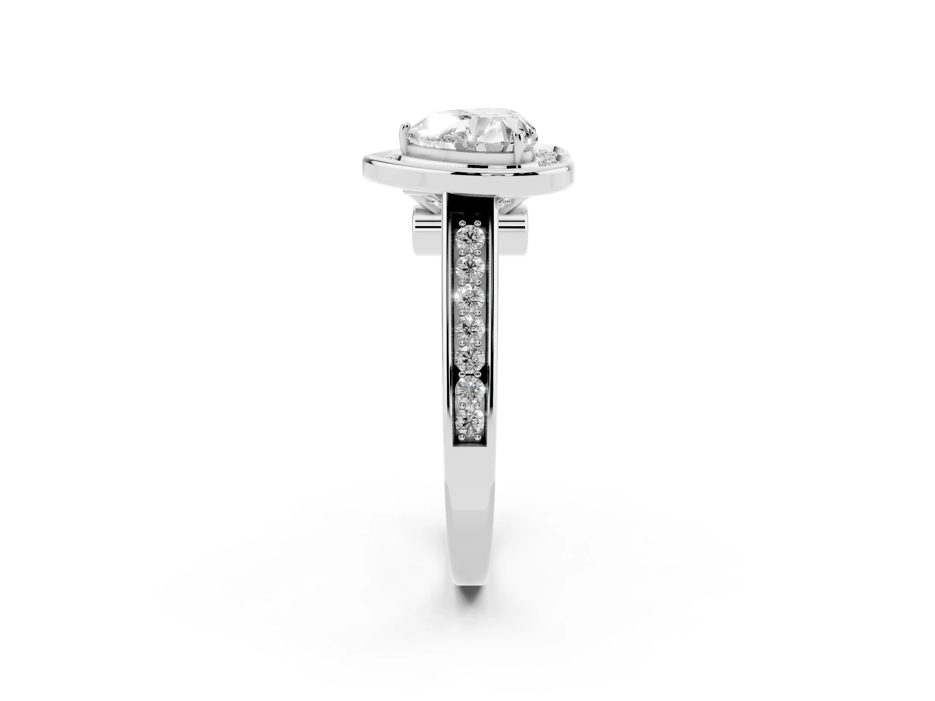 Heart Cut Diamond Halo Solitaire Ring Set in Platinum with Pavé Band and Bezel Setting