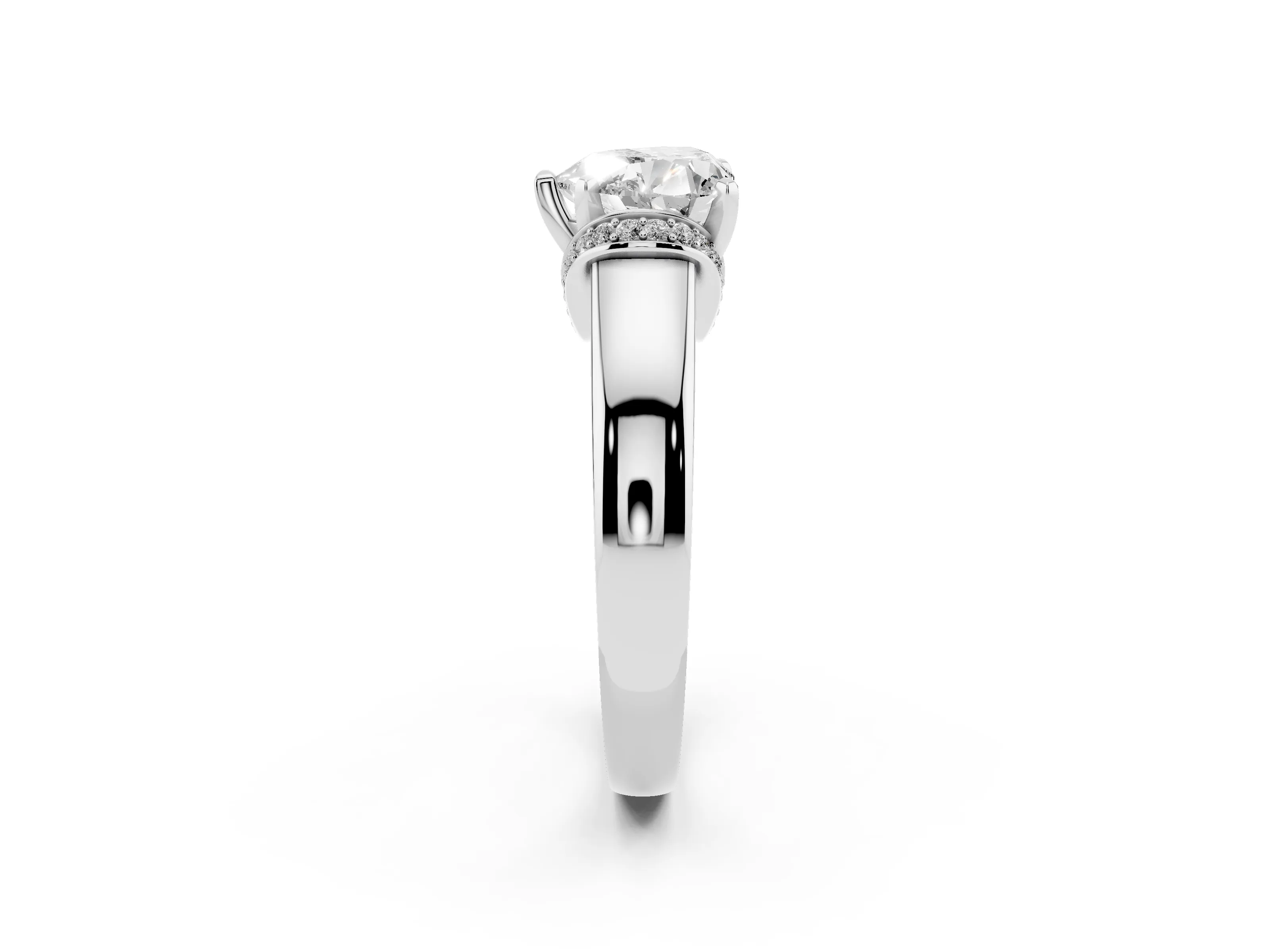 Heart Cut Diamond Pavé Band Solitaire Ring Set in Platinum with Prong Setting