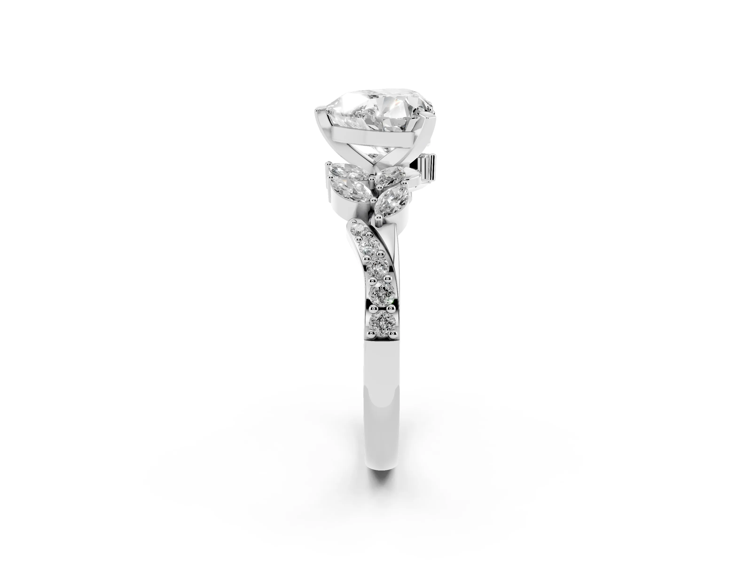 Heart Cut Diamond Solitaire Ring Set in White gold with Marquise Twist Band and Prong Setting