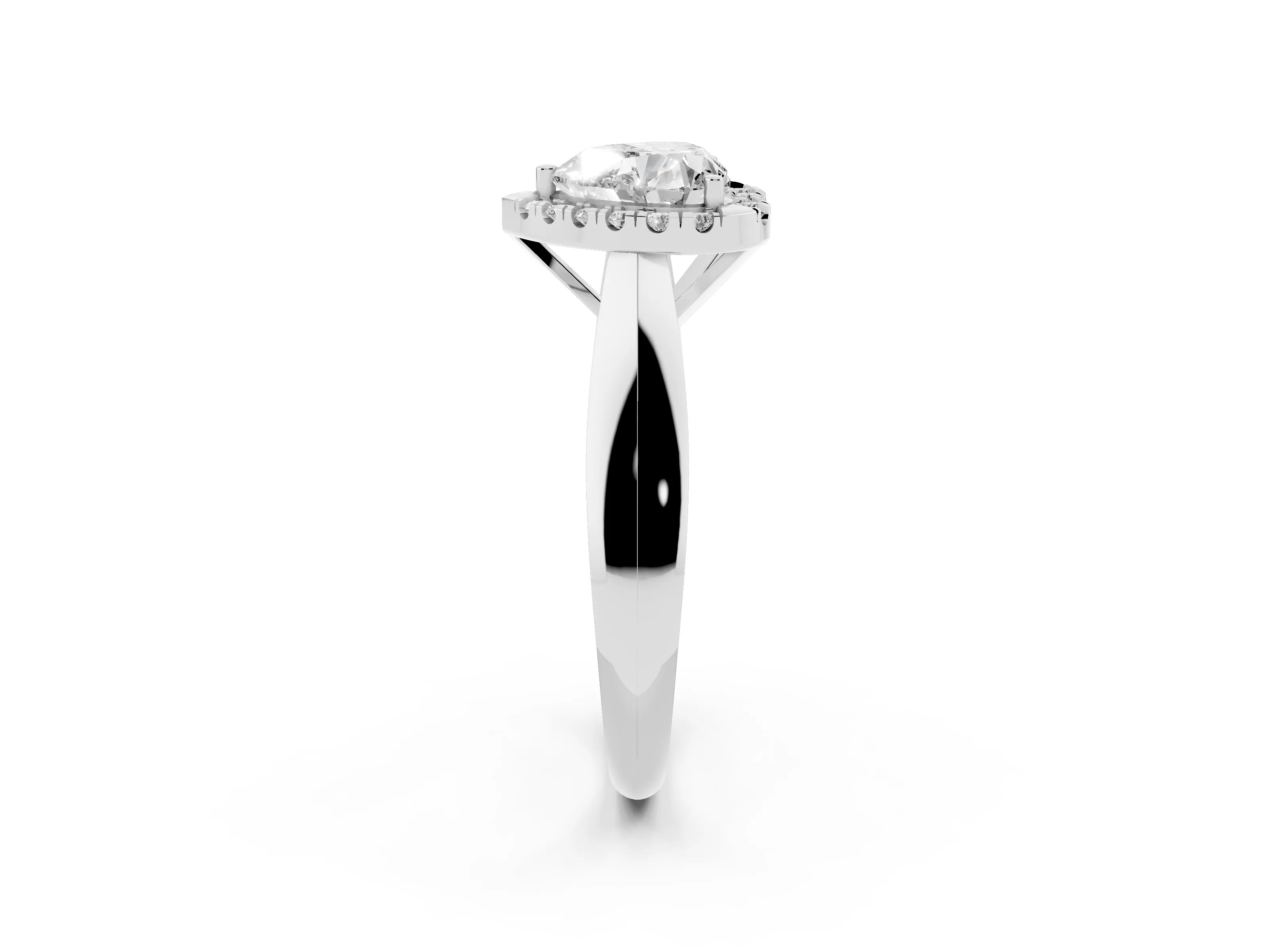 Heart Cut Diamond Halo Solitaire Engagement Ring Set in White gold with Square Band and Prong Setting