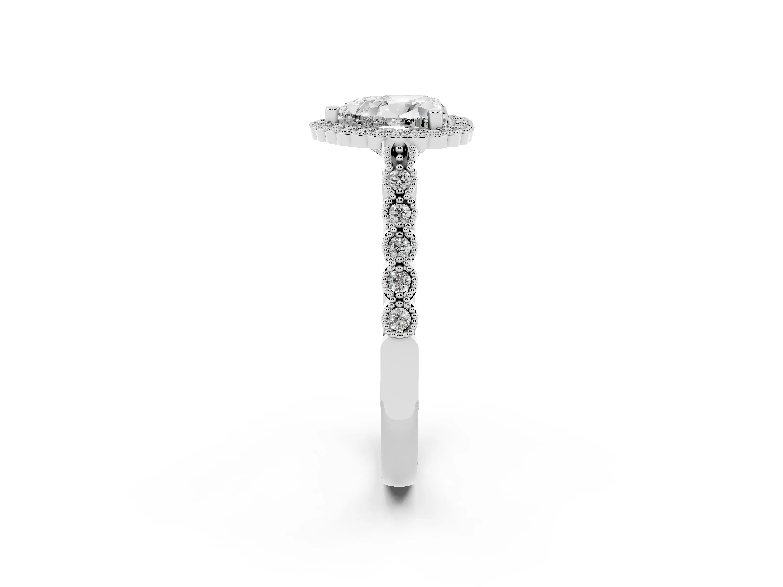 Heart Cut Diamond Halo Ring Set in Platinum with Pavé Milgrain Band